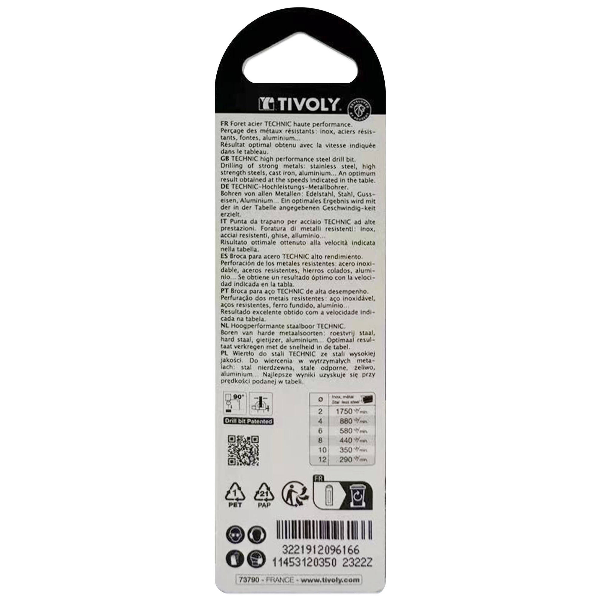 Ø: 3.5 / L: 70 / Broca para metal HSS -Recubrimiento de la punta con TiN -Afilado SPLIT POINT -Mango de 3 caras (Blíster)