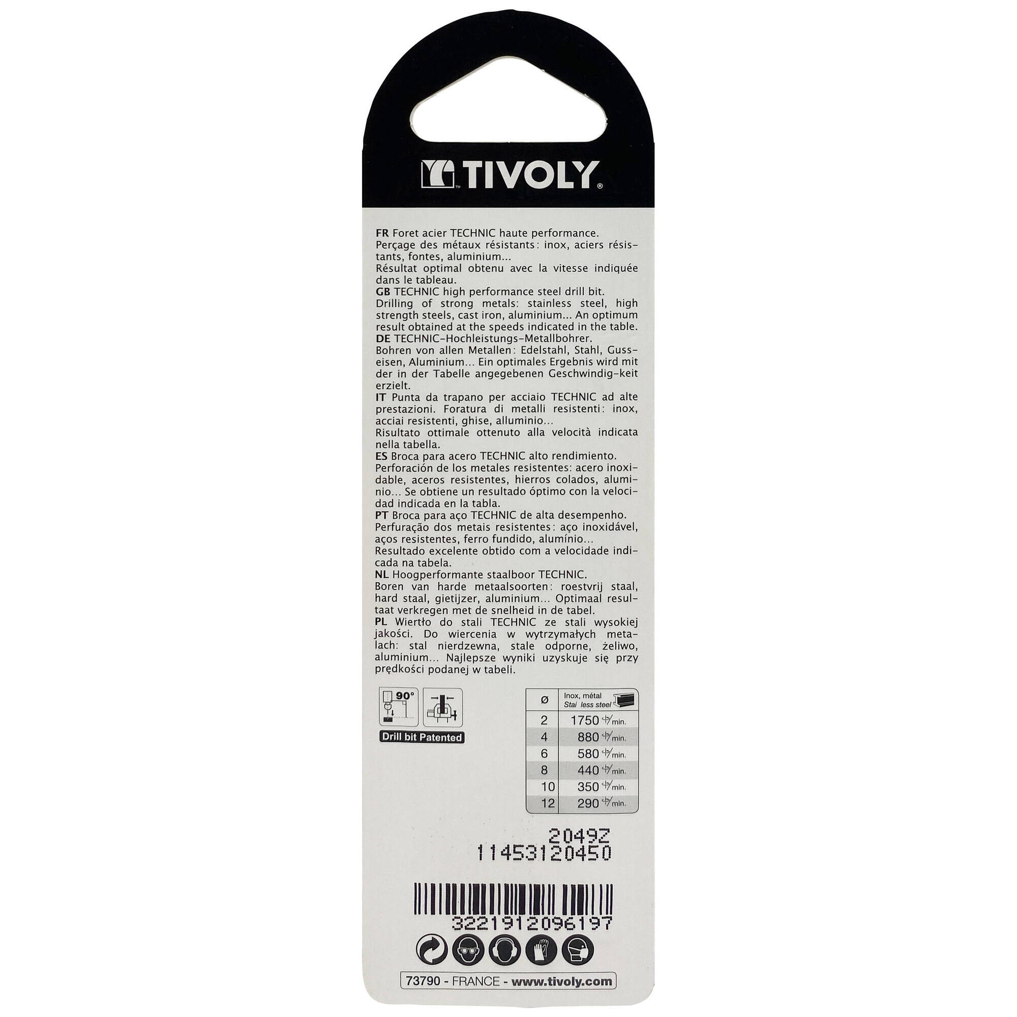 Ø: 4.5 / L: 80 / Broca para metal HSS -Recubrimiento de la punta con TiN -Afilado SPLIT POINT -Mango de 3 caras (Blíster)