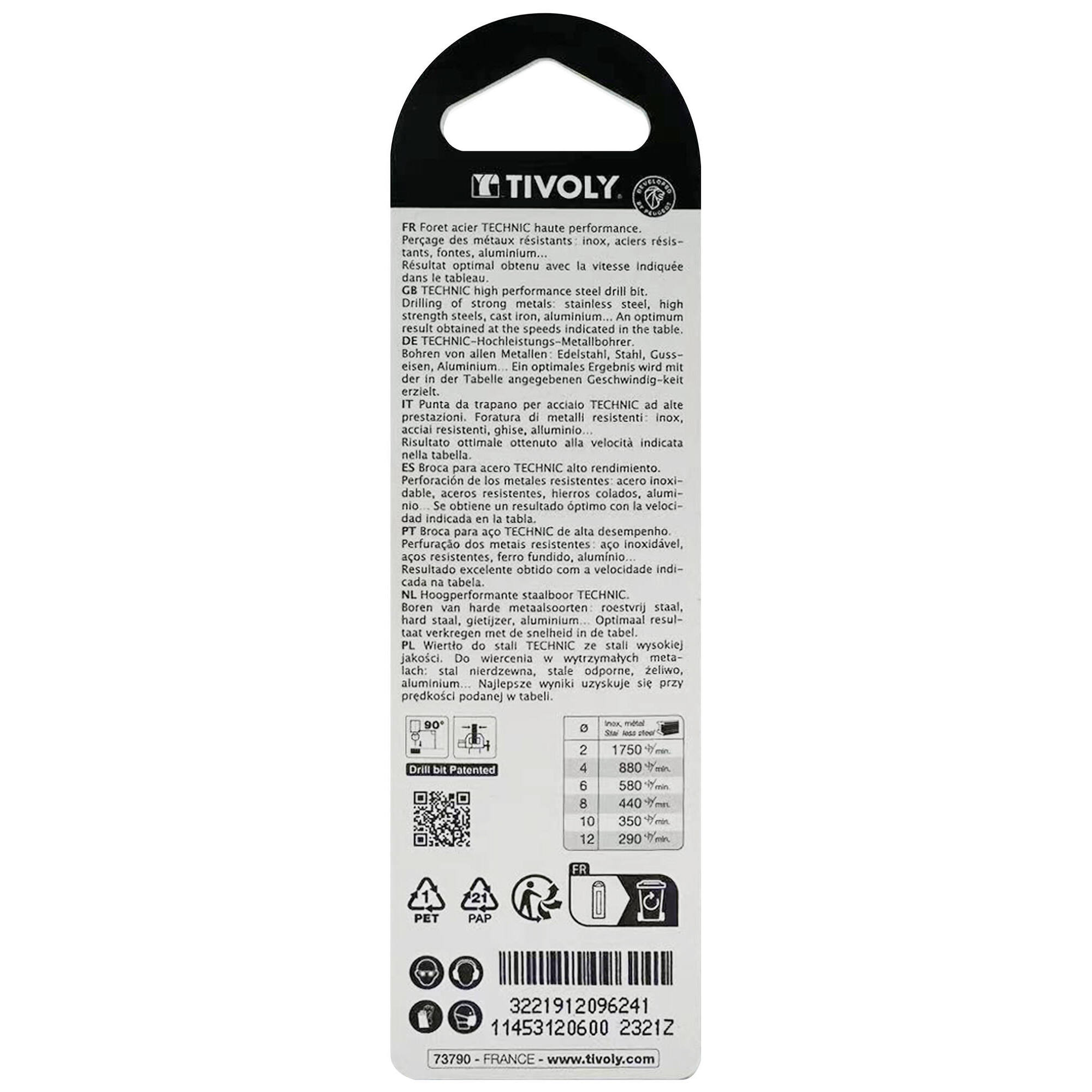 Ø: 6 / L: 93 / Broca para metal HSS -Recubrimiento de la punta con TiN -Afilado SPLIT POINT -Mango de 3 caras (Blíster)