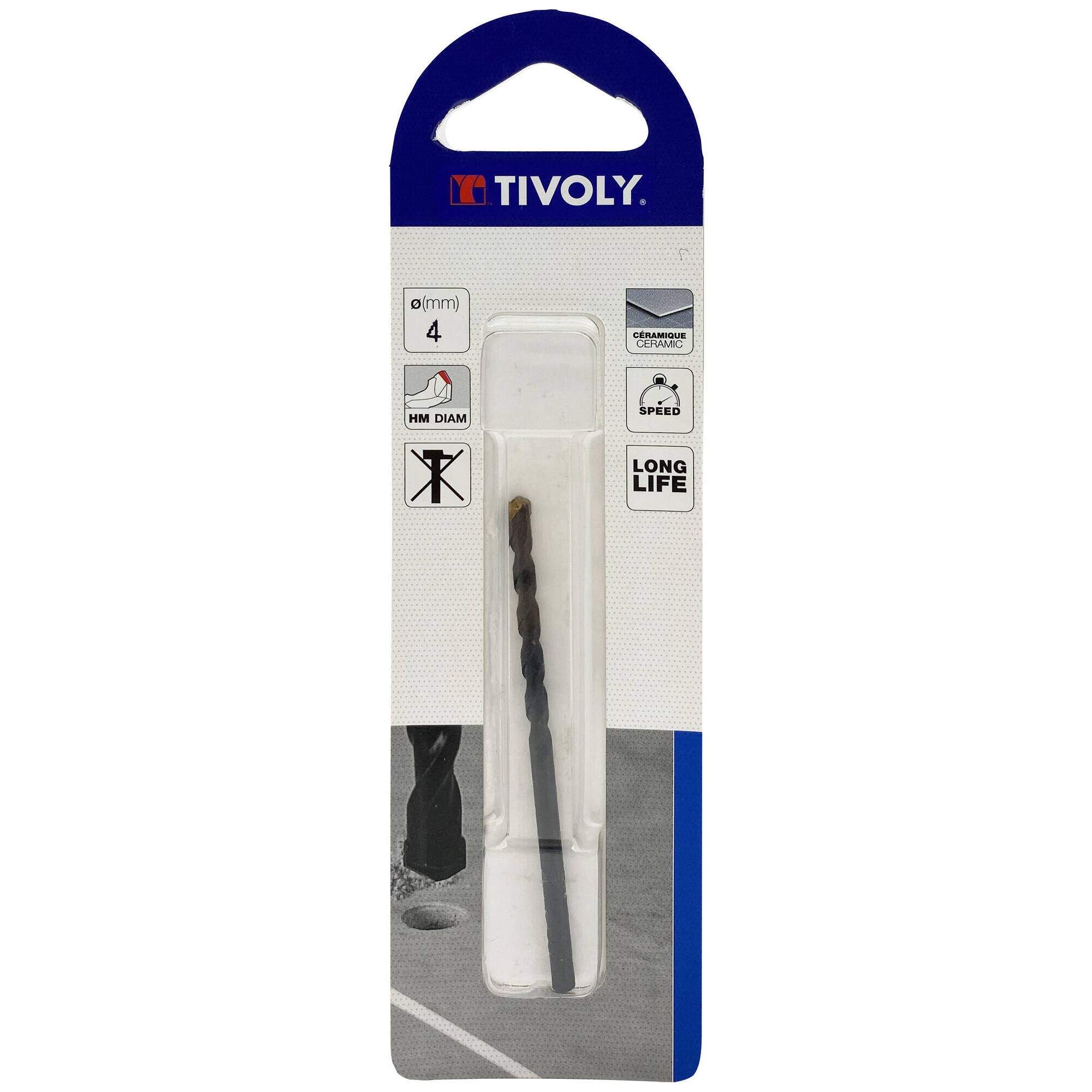 Ø: 4 / Broca para azulejos -Placa de Metal Duro afilada -Mango cilíndrico. (Blíster) / L: 75