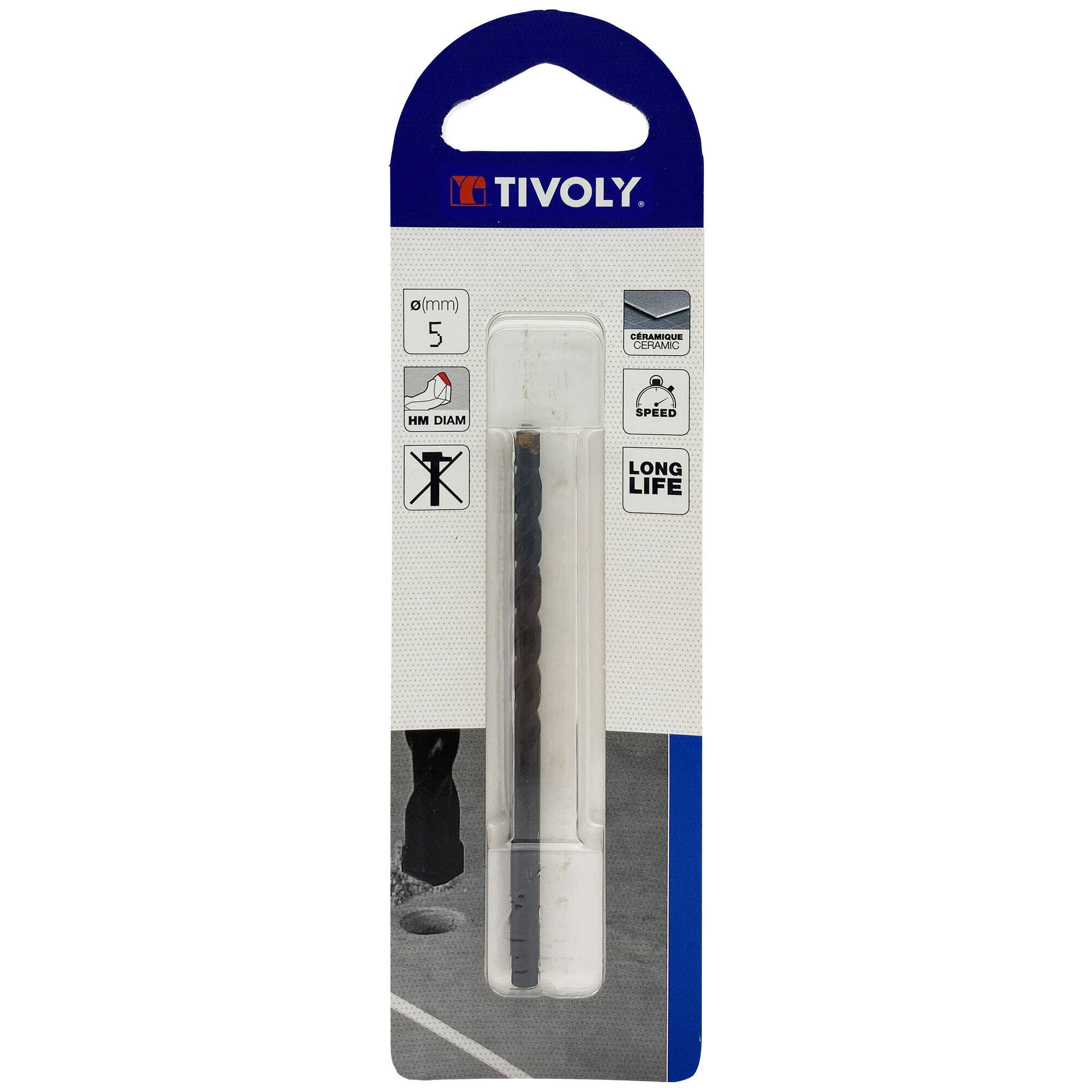 Ø: 5 / Broca para azulejos -Placa de Metal Duro afilada -Mango cilíndrico. (Blíster) / L: 85