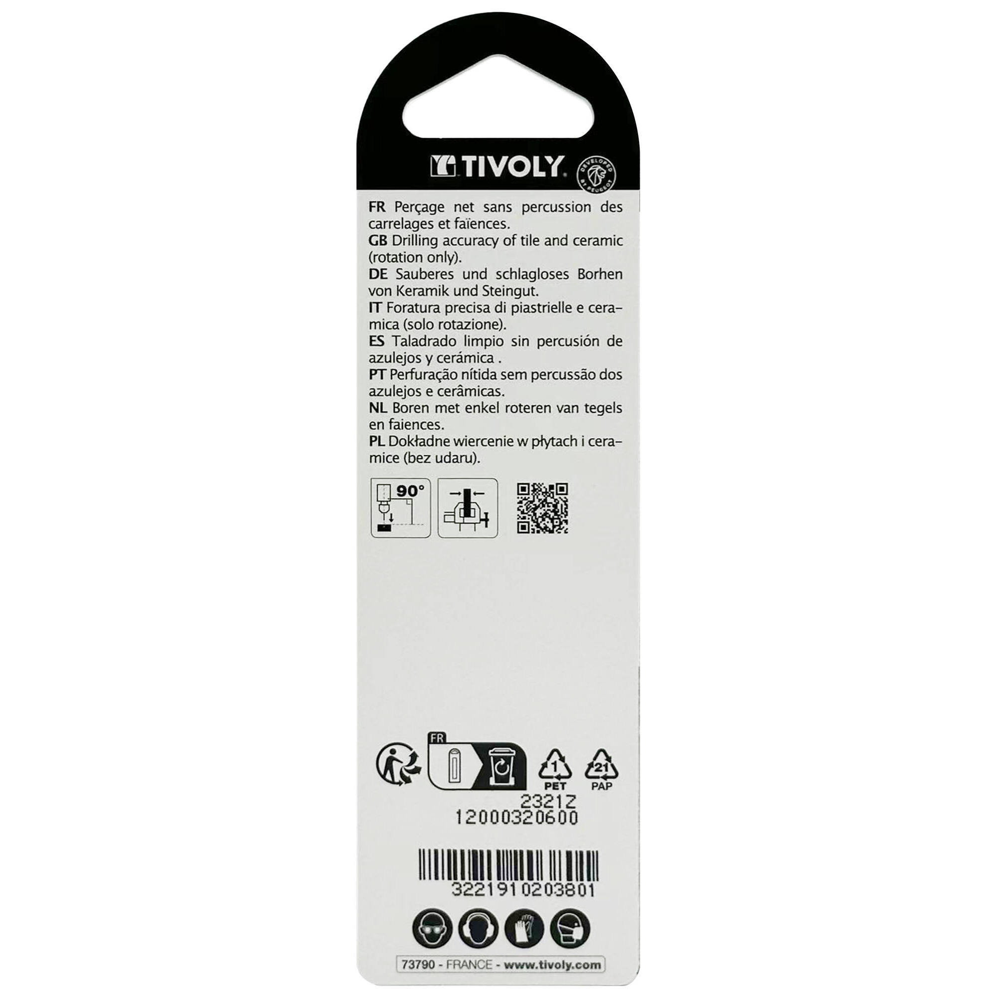 Ø: 6 / Broca para azulejos -Placa de Metal Duro afilada -Mango cilíndrico. (Blíster) / L: 100