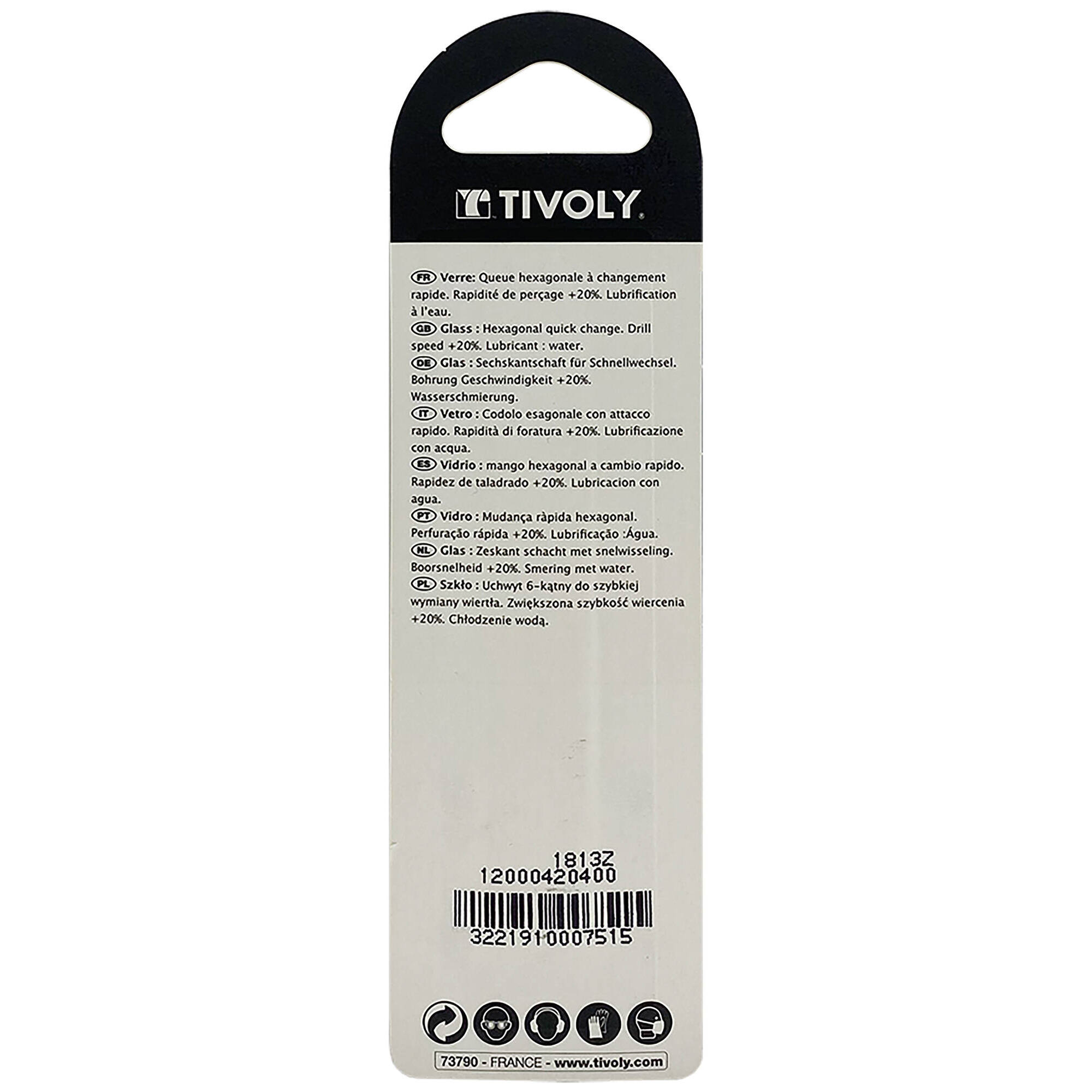 Ø: 4 / Broca para vidrio 4 cortes -Recubrimiento TiN -Mango hexagonal (Blíster) / L: 65