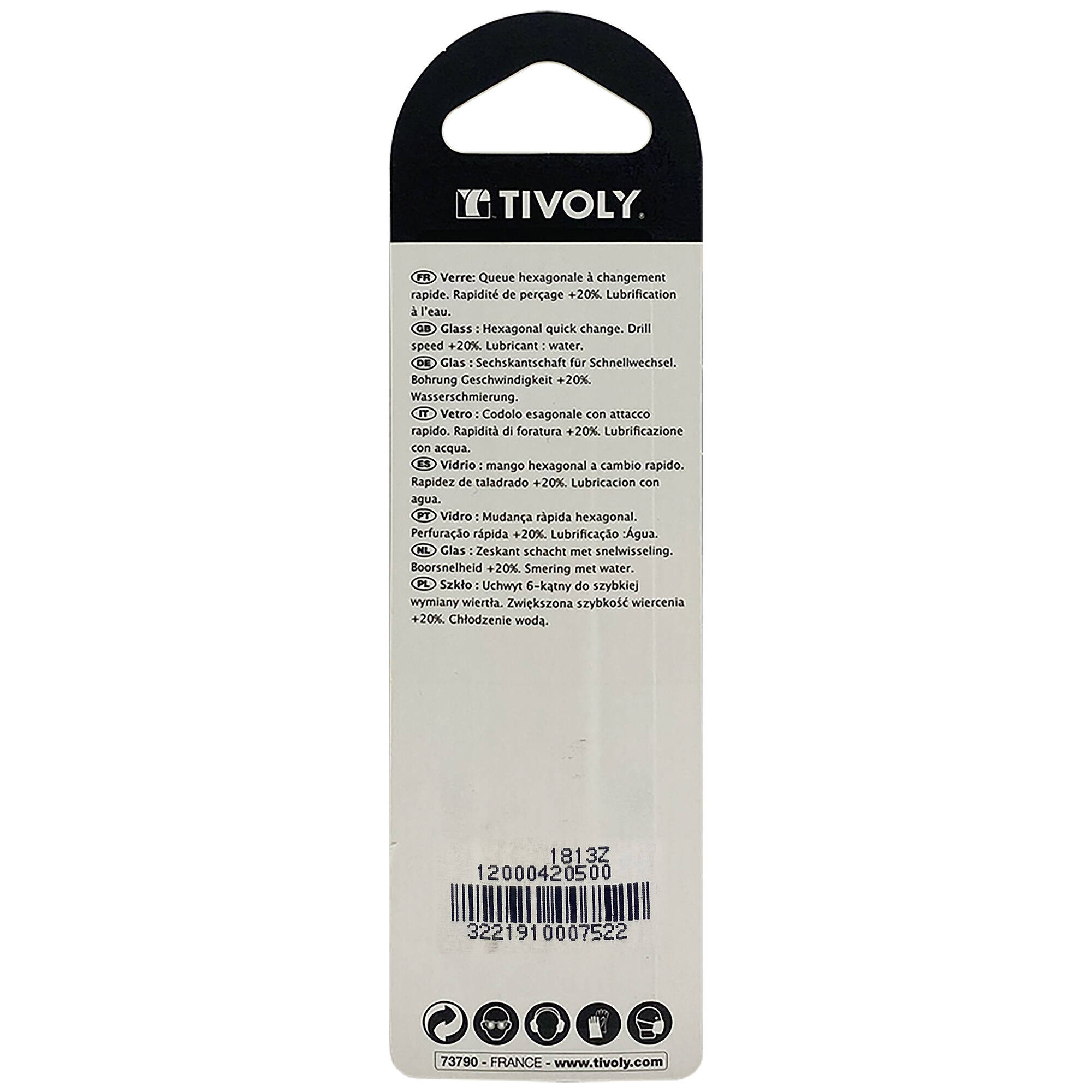 Ø: 5 / Broca para vidrio 4 cortes -Recubrimiento TiN -Mango hexagonal (Blíster) / L: 65