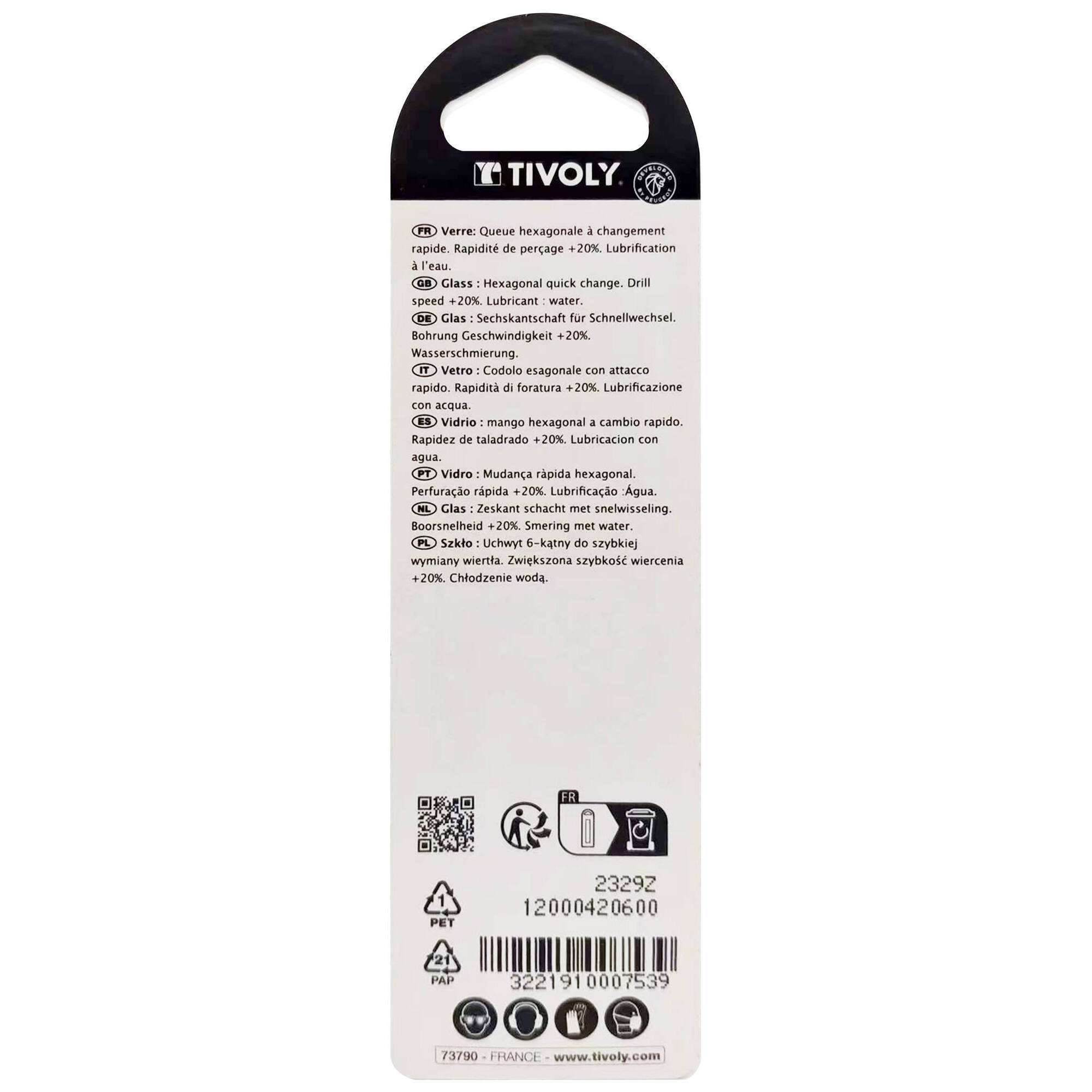 Ø: 6 / Broca para vidrio 4 cortes -Recubrimiento TiN -Mango hexagonal (Blíster) / L: 65