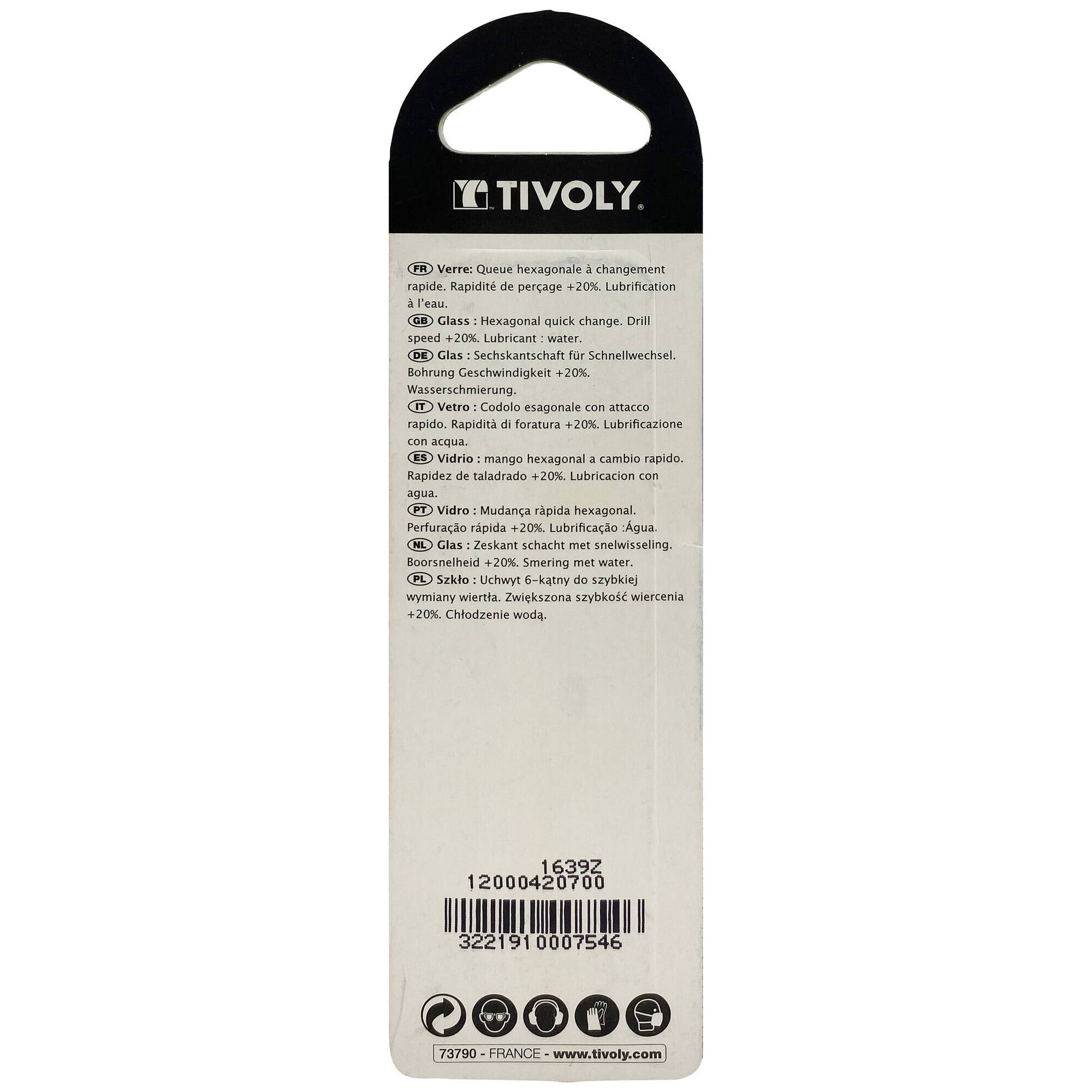 Ø: 7 / Broca para vidrio 4 cortes -Recubrimiento TiN -Mango hexagonal (Blíster) / L: 70