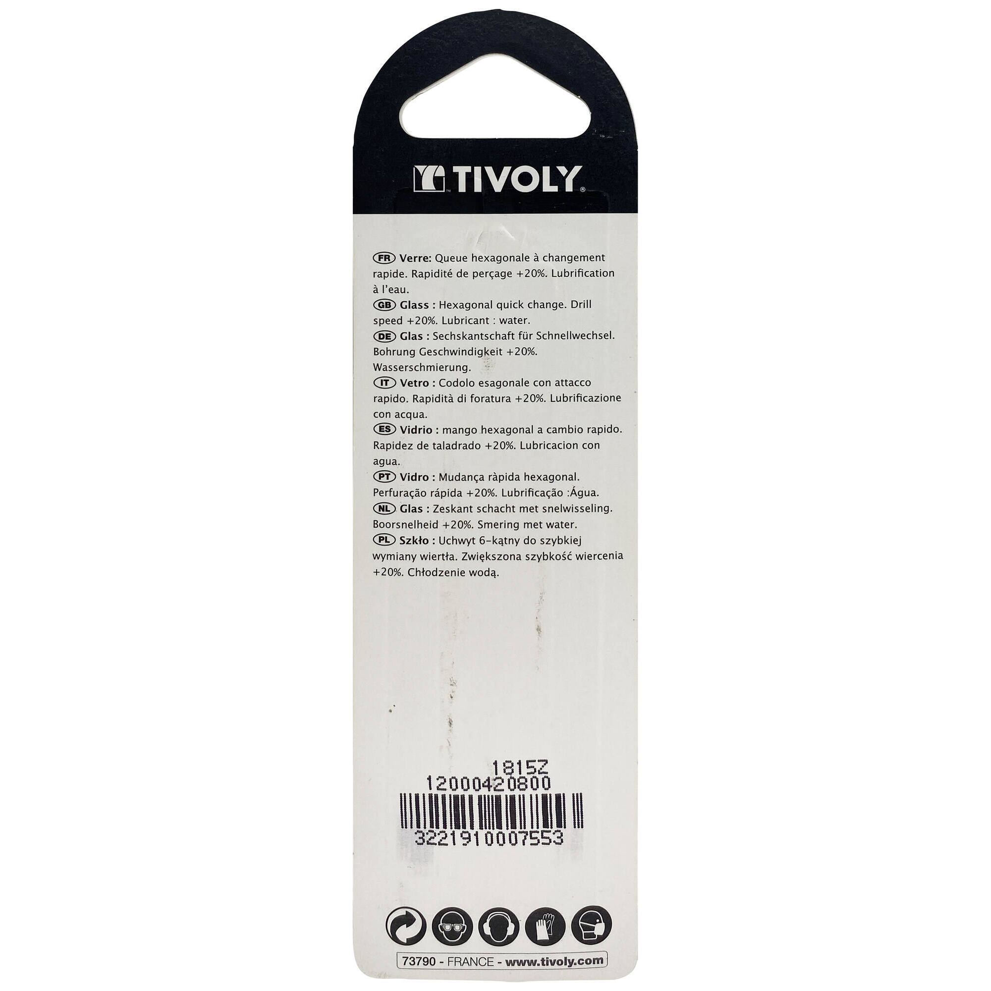 Ø: 8 / Broca para vidrio 4 cortes -Recubrimiento TiN -Mango hexagonal (Blíster) / L: 70