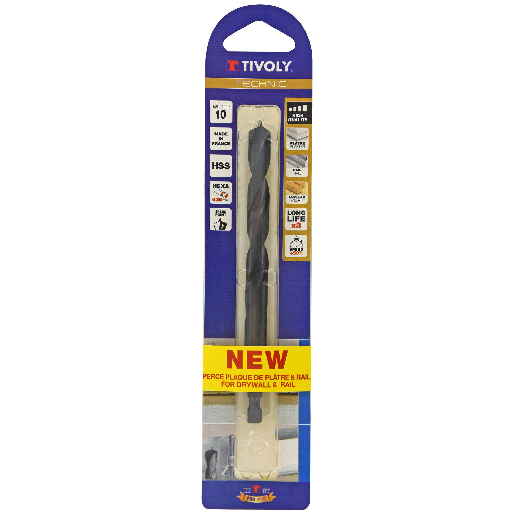 Ø: 10 / Broca HSS especial para taladrar placas de yeso y sus soportes -Mango hexagonal (Blíster) / L: 125