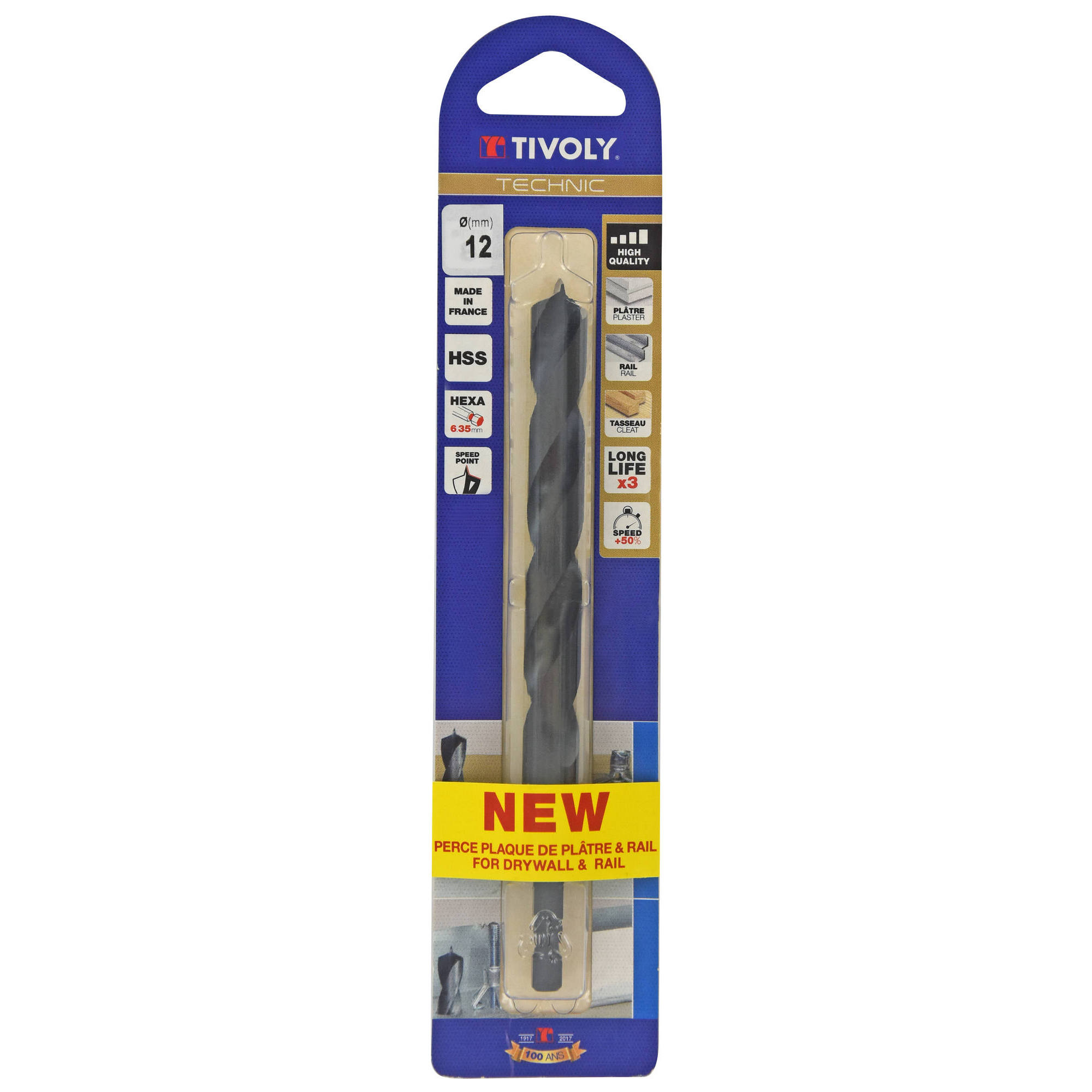 Ø: 12 / Broca HSS especial para taladrar placas de yeso y sus soportes -Mango hexagonal (Blíster) / L: 133