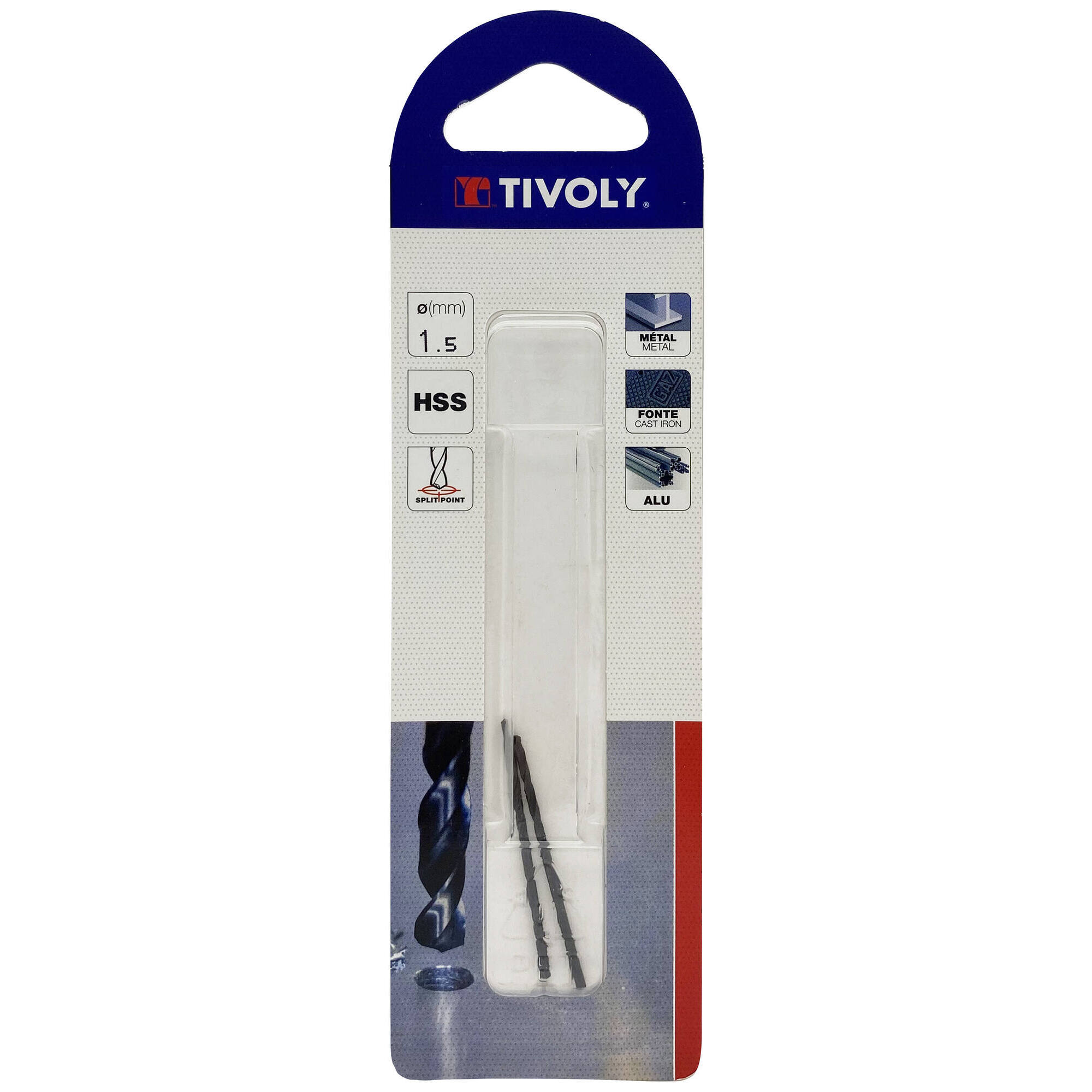 Ø: 1.5 / L: 40 / Broca para metal HSS - Tratamiento STEAM -Afilado SPLIT POINT (Blíster)