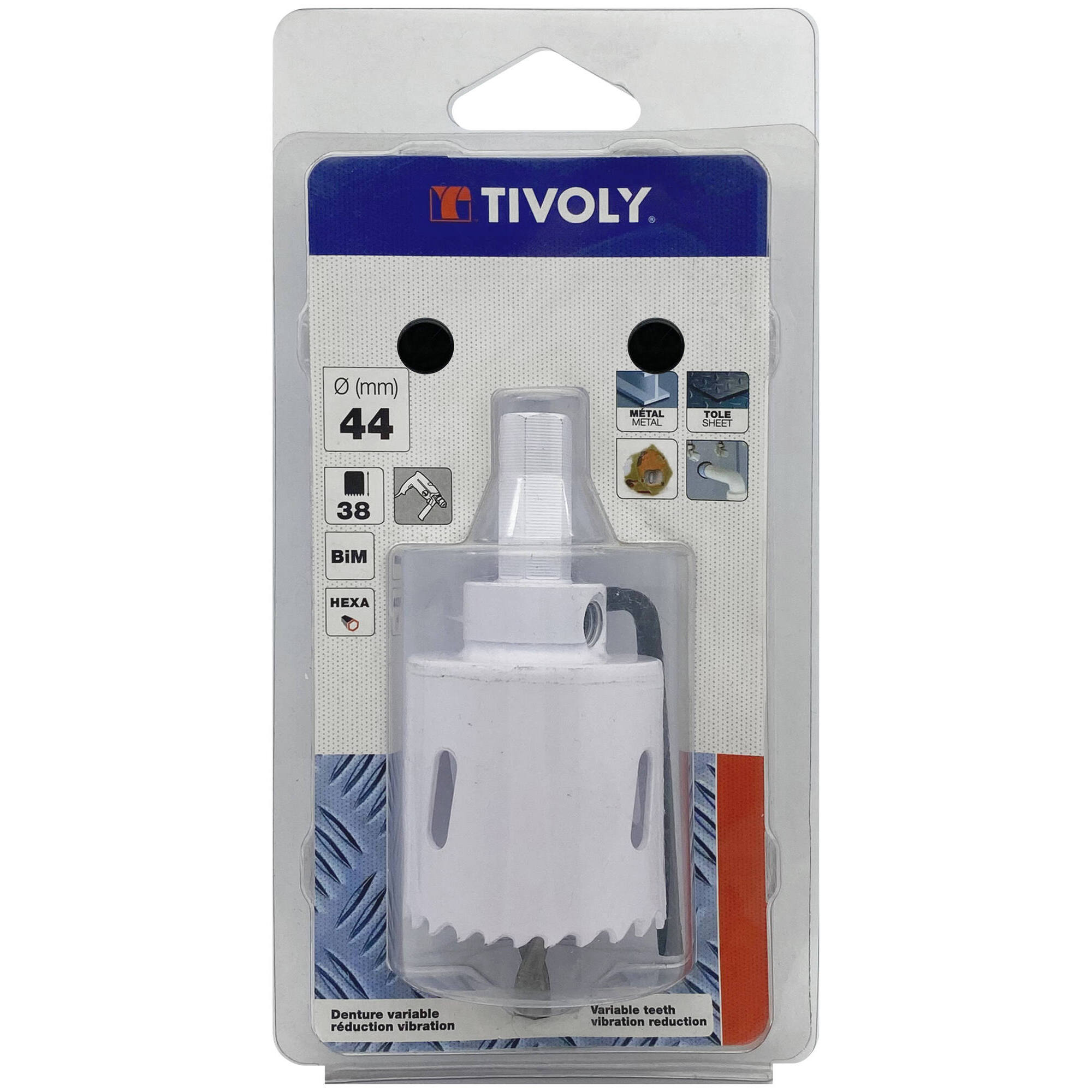 Ø: 44 / Sierra de corona bimetal HSS monobloque (Estuche blíster) / H: 38