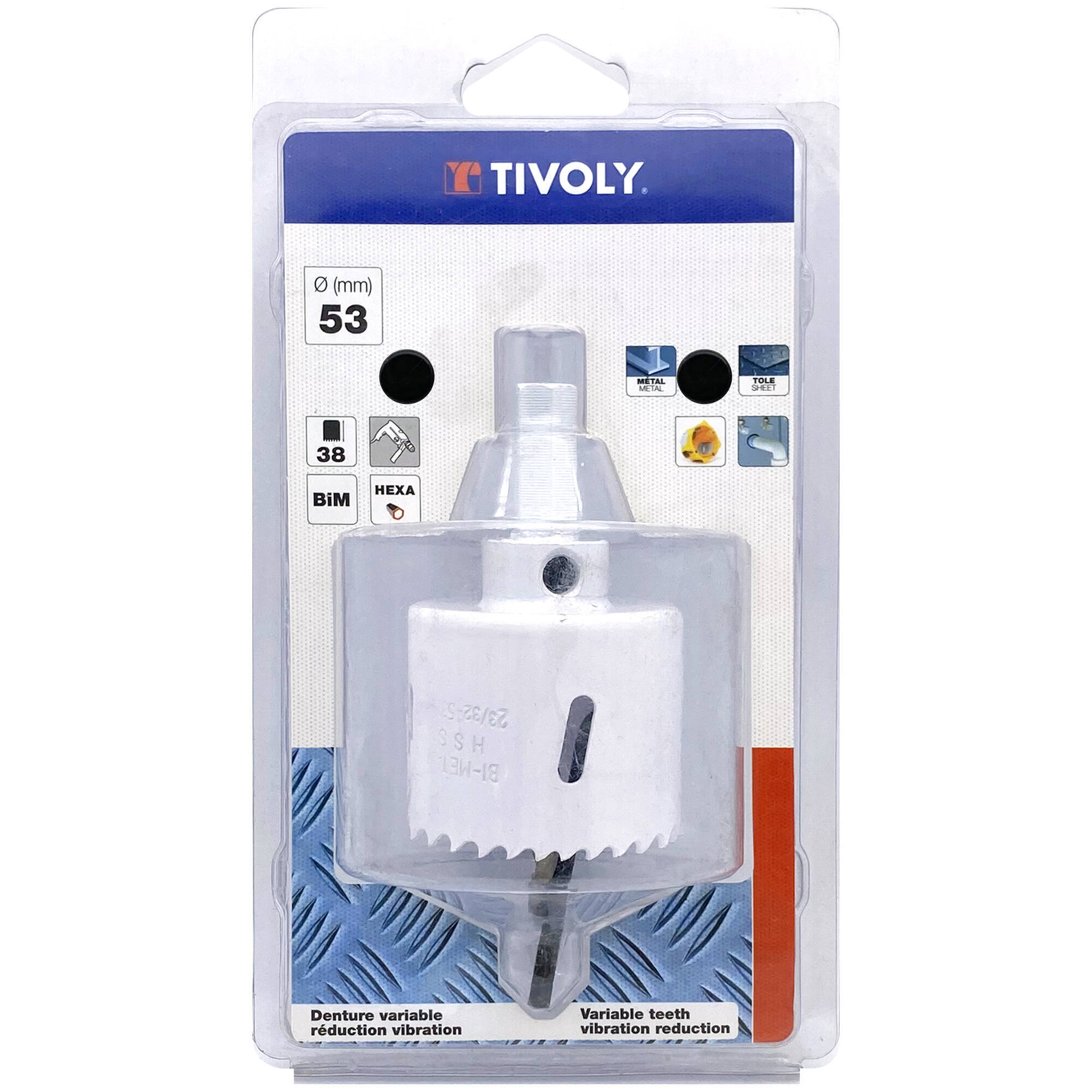 Ø: 53 / Sierra de corona bimetal HSS monobloque (Estuche blíster) / H: 38