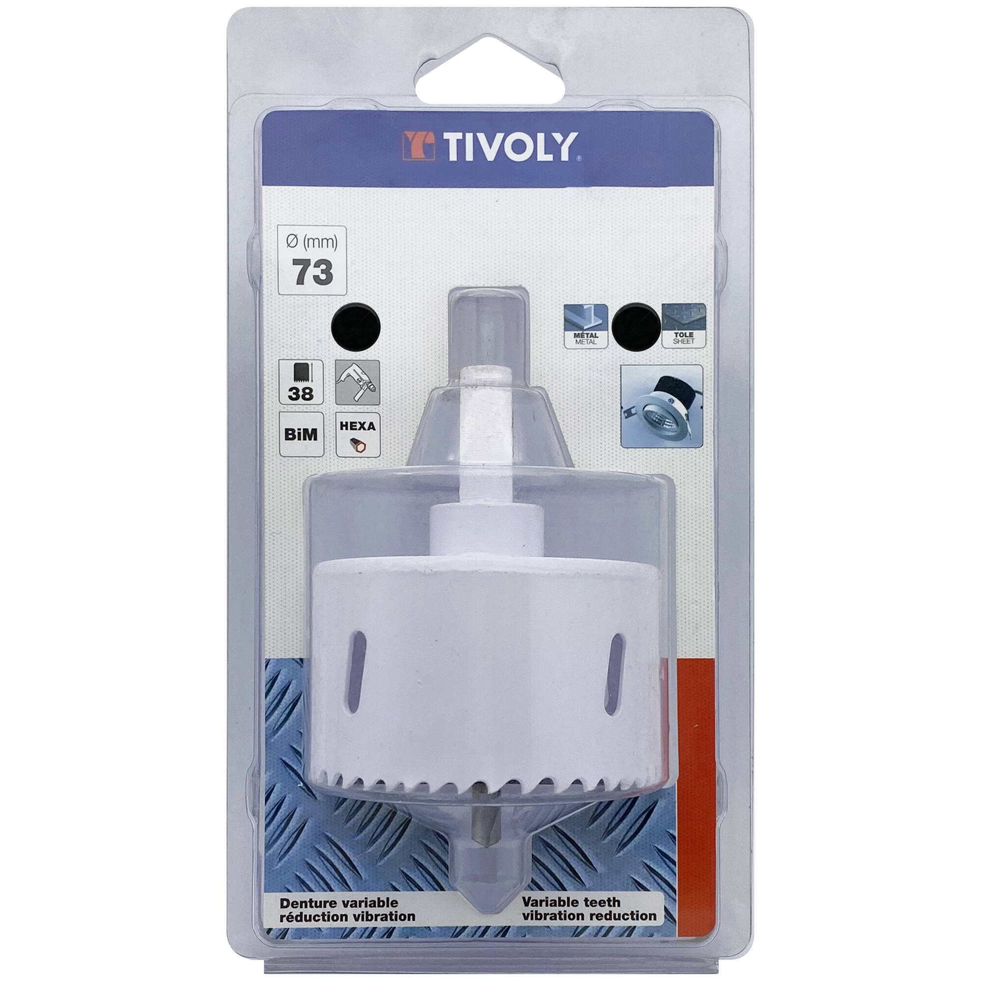 Ø: 73 / Sierra de corona bimetal HSS monobloque (Estuche blíster) / H: 38