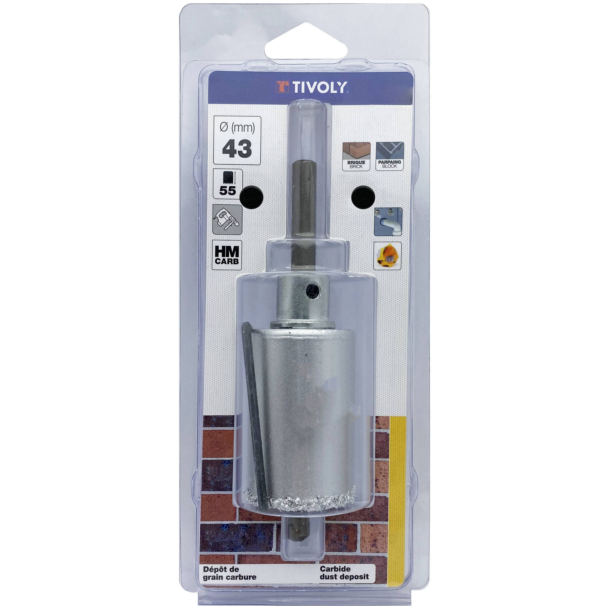 Ø: 43 / Sierra de corona para hormigón de carburo HM monobloque (Estuche blíster) / H: 55