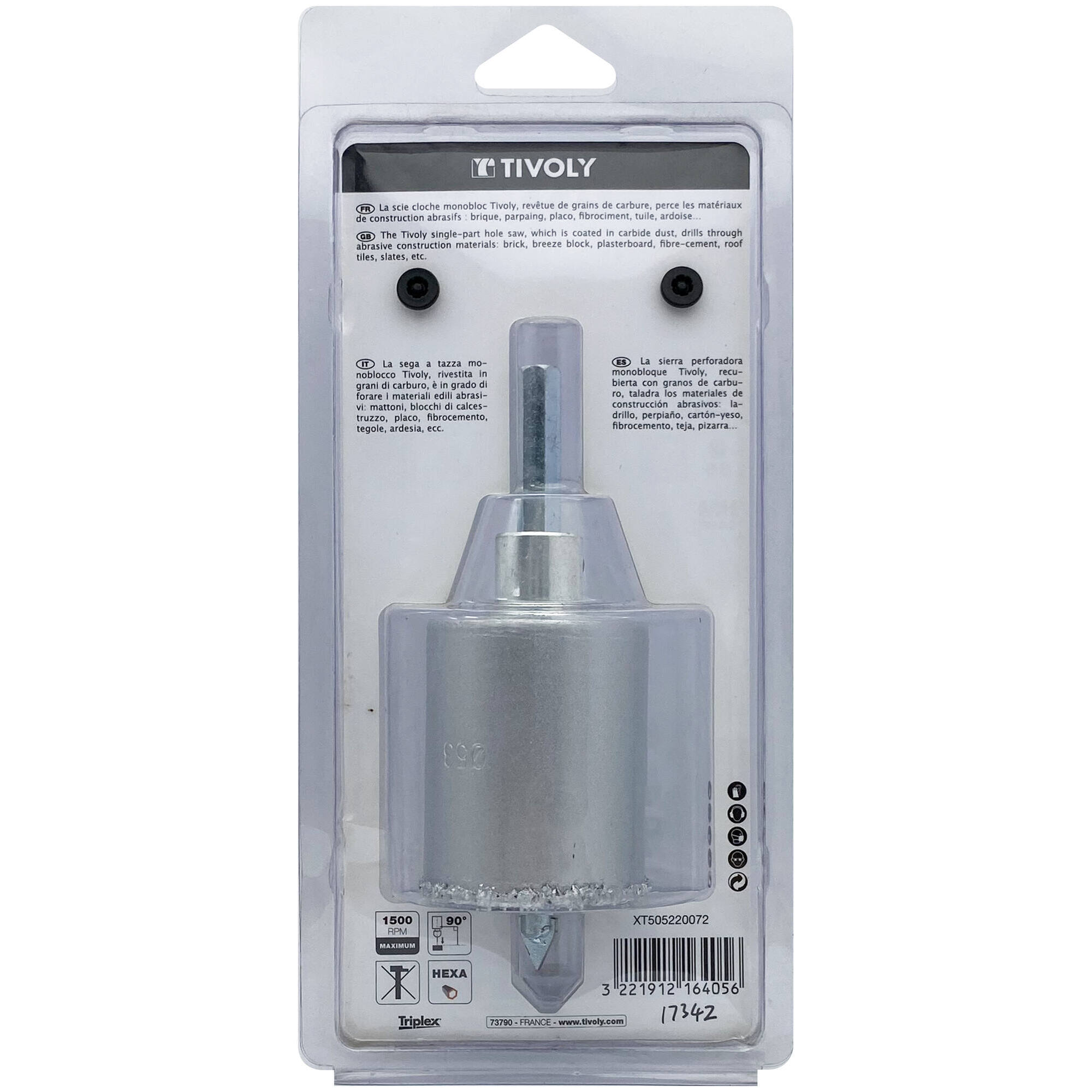 Ø: 53 / Sierra de corona para hormigón de carburo HM monobloque (Estuche blíster) / H: 55