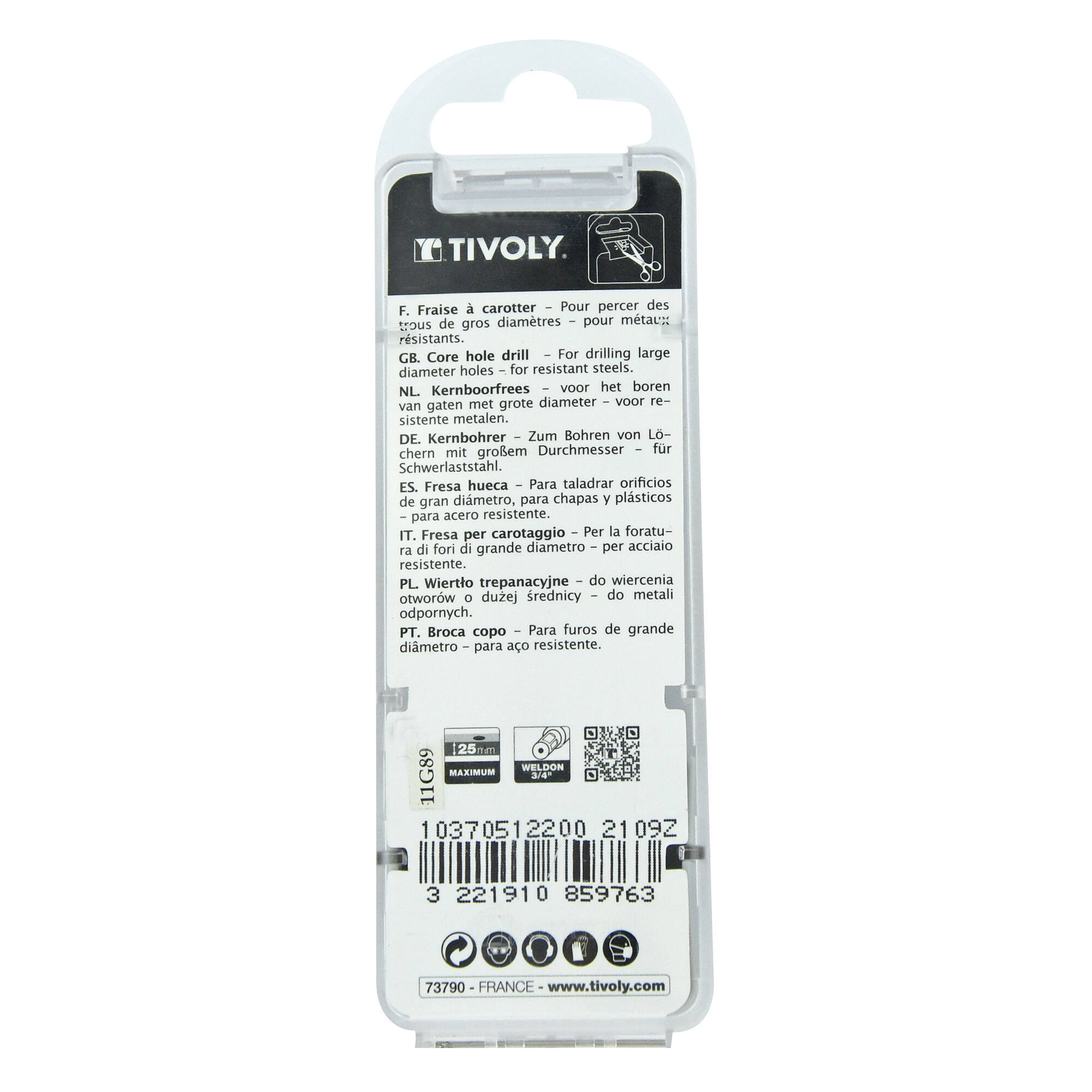 Fresa hueca HSS | Serie corta | Taladrado electromagnético anclaje Weldon (Tubo colgante) Ø: 12 / Øint: 6 / L: 60