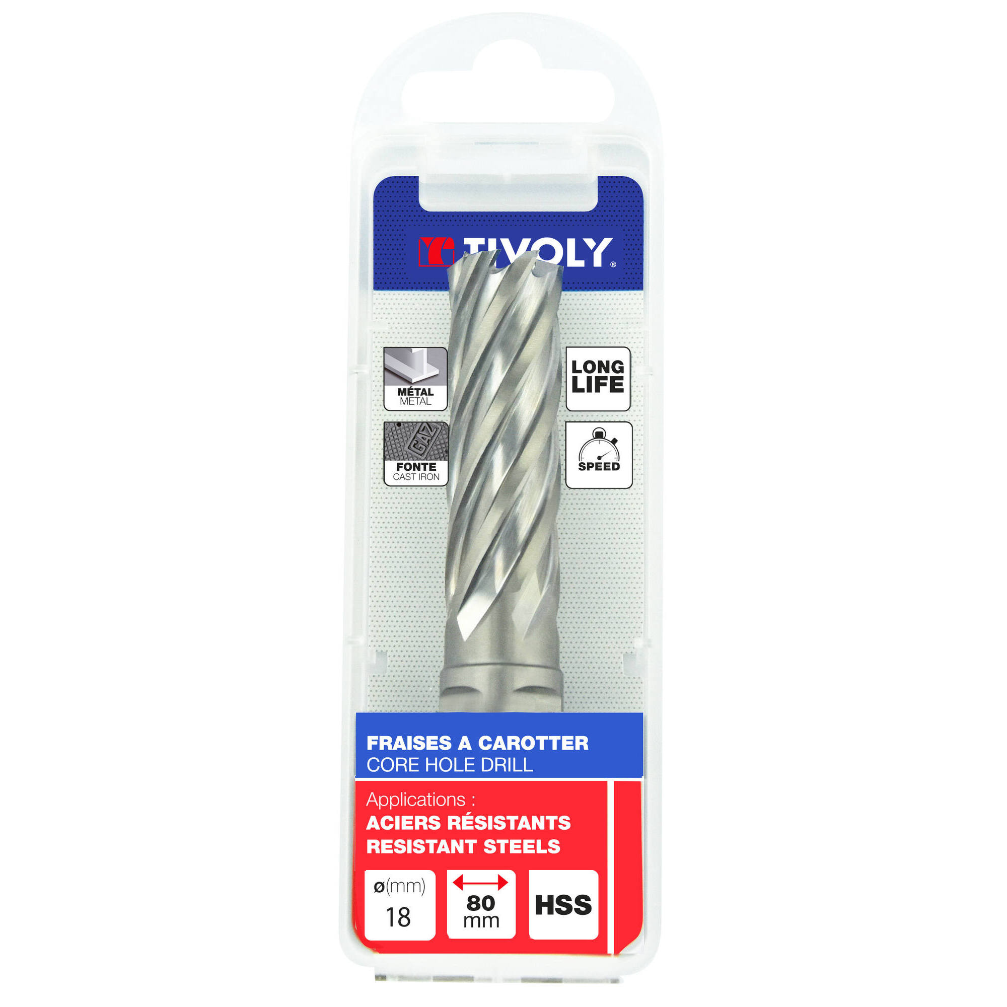 Fresa hueca HSS | Serie larga | Aceros blandos hasta 500 N/mm² (Tubo colgante) Ø: 18 / Øint: 10 / L: 80