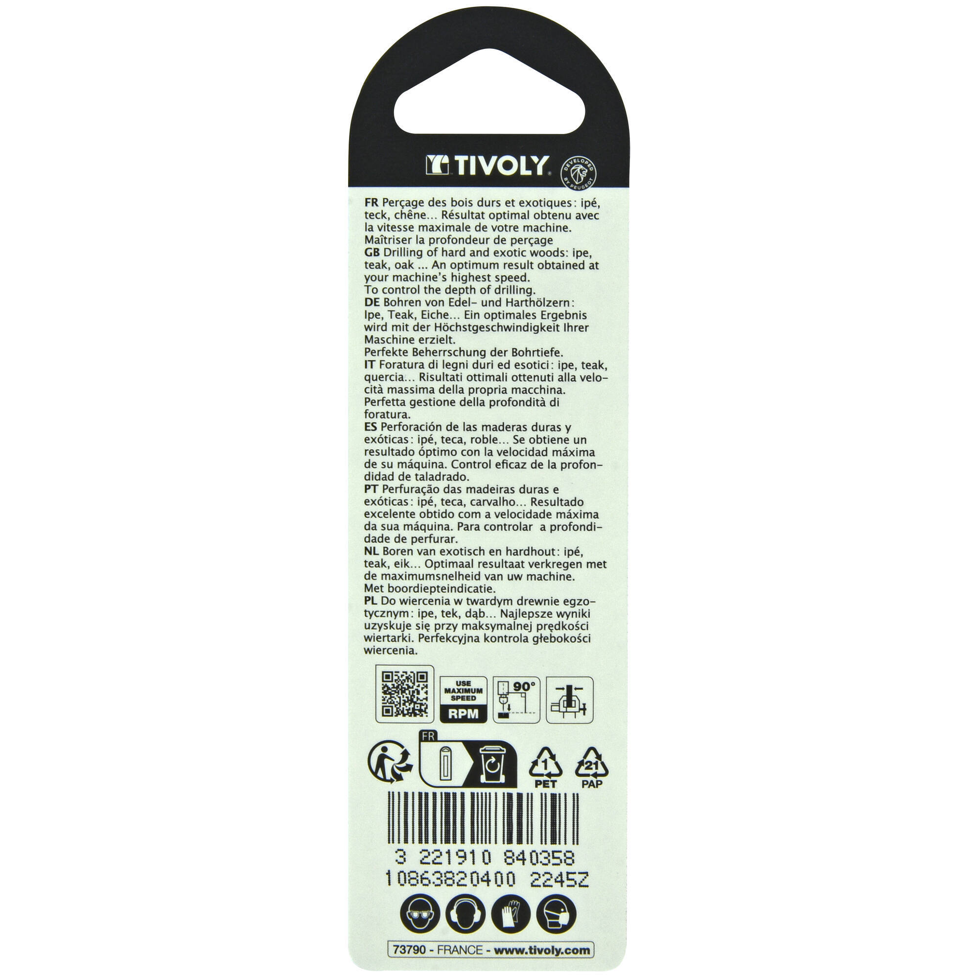 Ø: 4 / Broca para madera de 3 puntas -Mango cilíndrico -Graduada SLR (Blíster) / L: 75