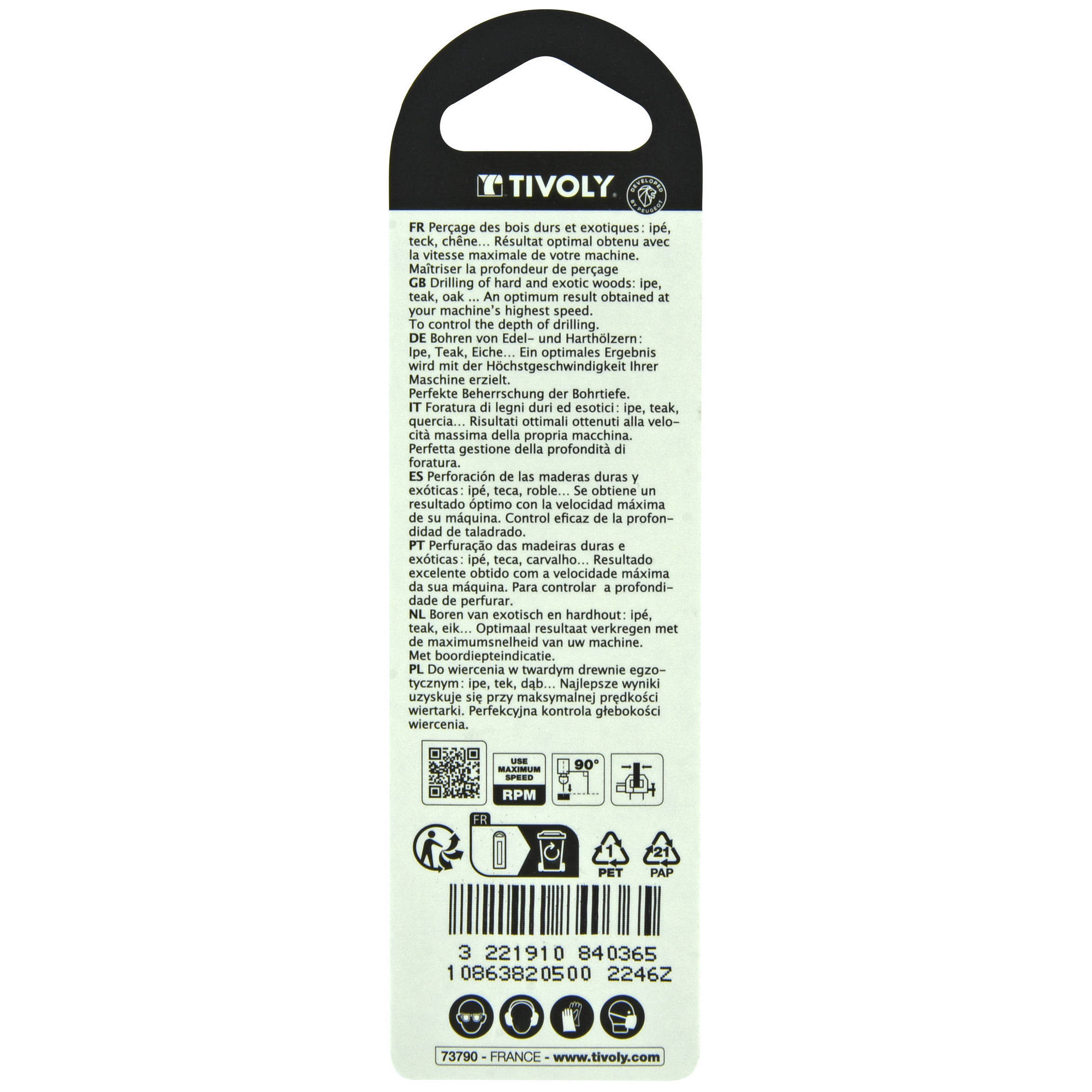 Ø: 5 / Broca para madera de 3 puntas -Mango cilíndrico -Graduada SLR (Blíster) / L: 86