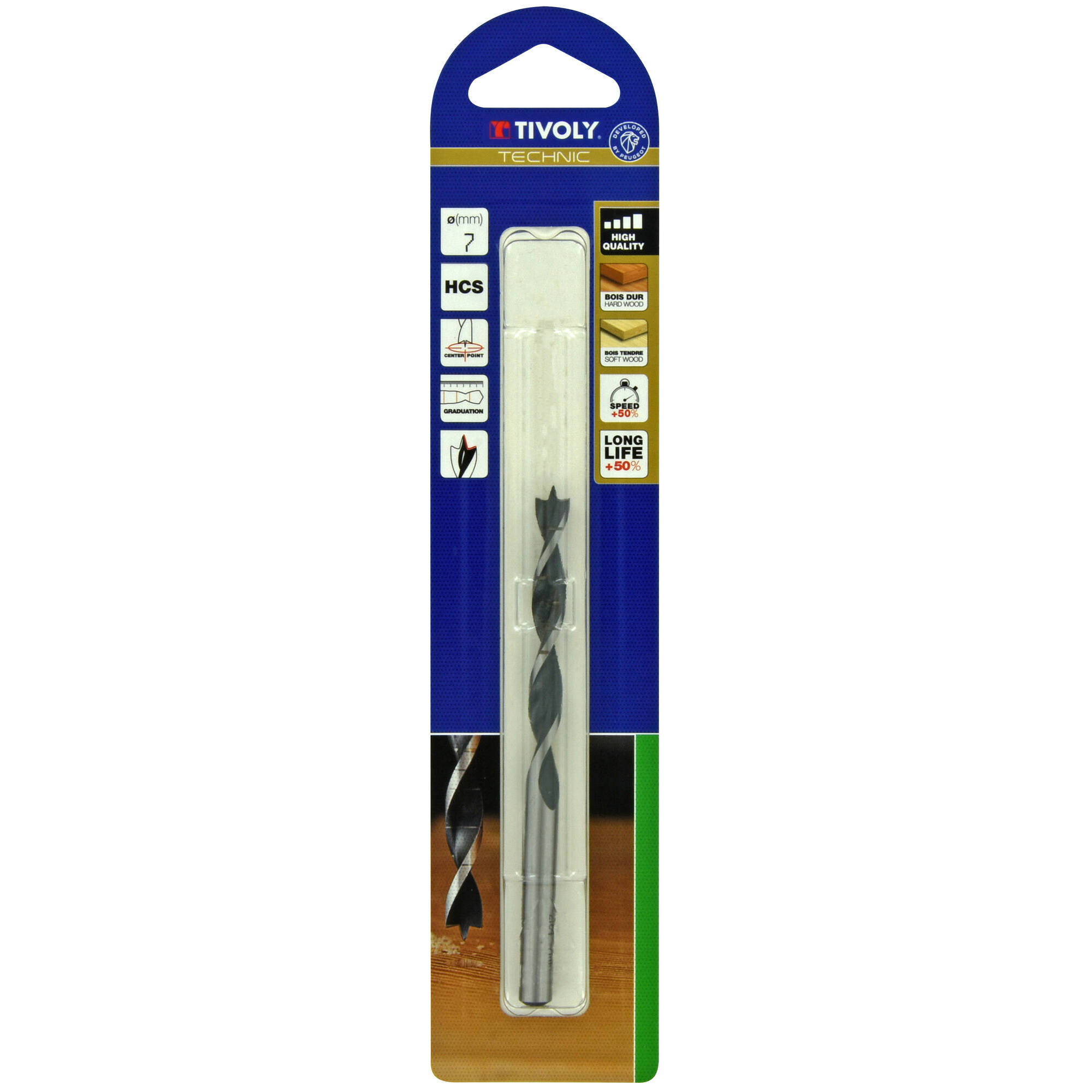 Ø: 7 / Broca para madera de 3 puntas -Mango cilíndrico -Graduada SLR (Blíster) / L: 109