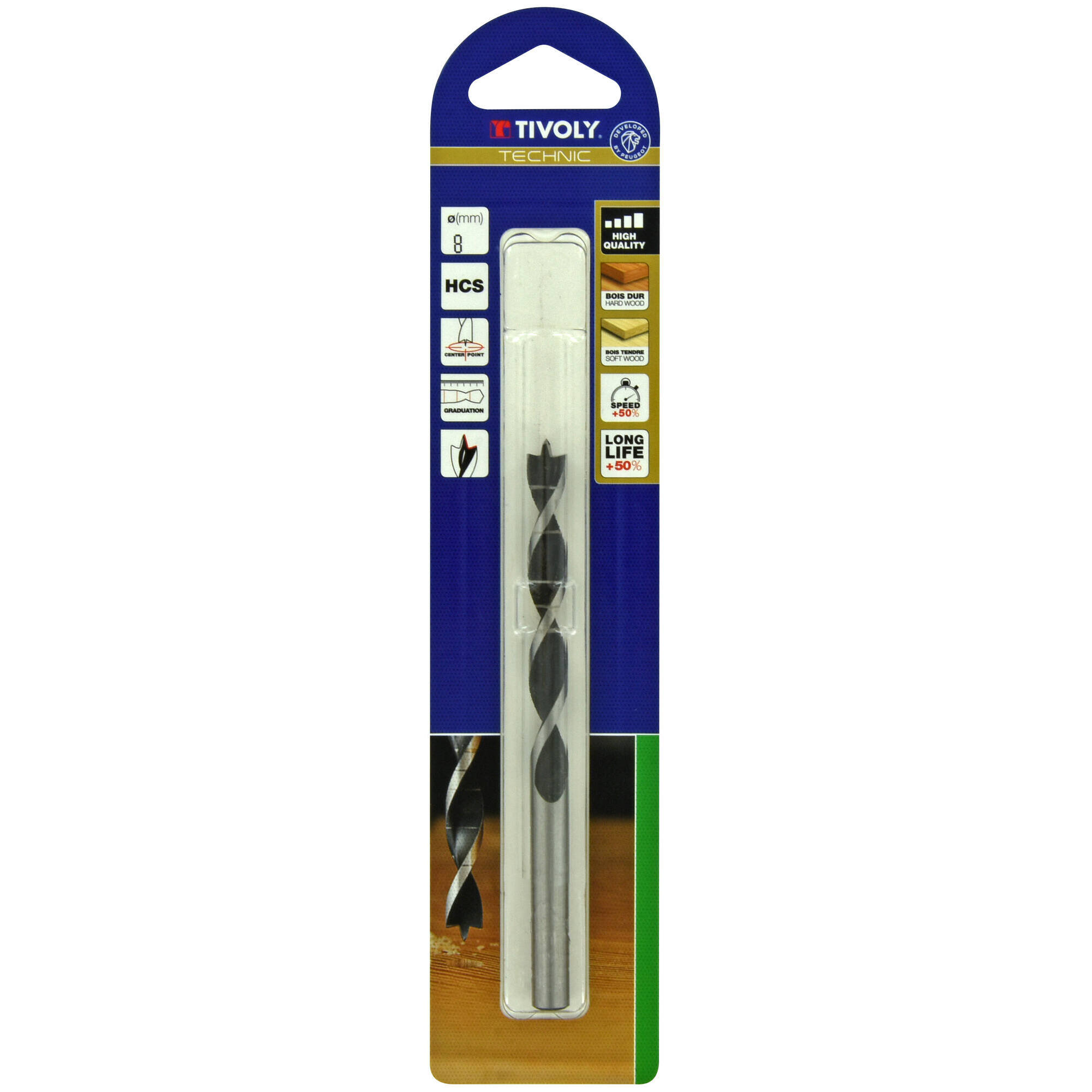 Ø: 8 / Broca para madera de 3 puntas -Mango cilíndrico -Graduada SLR (Blíster) / L: 114