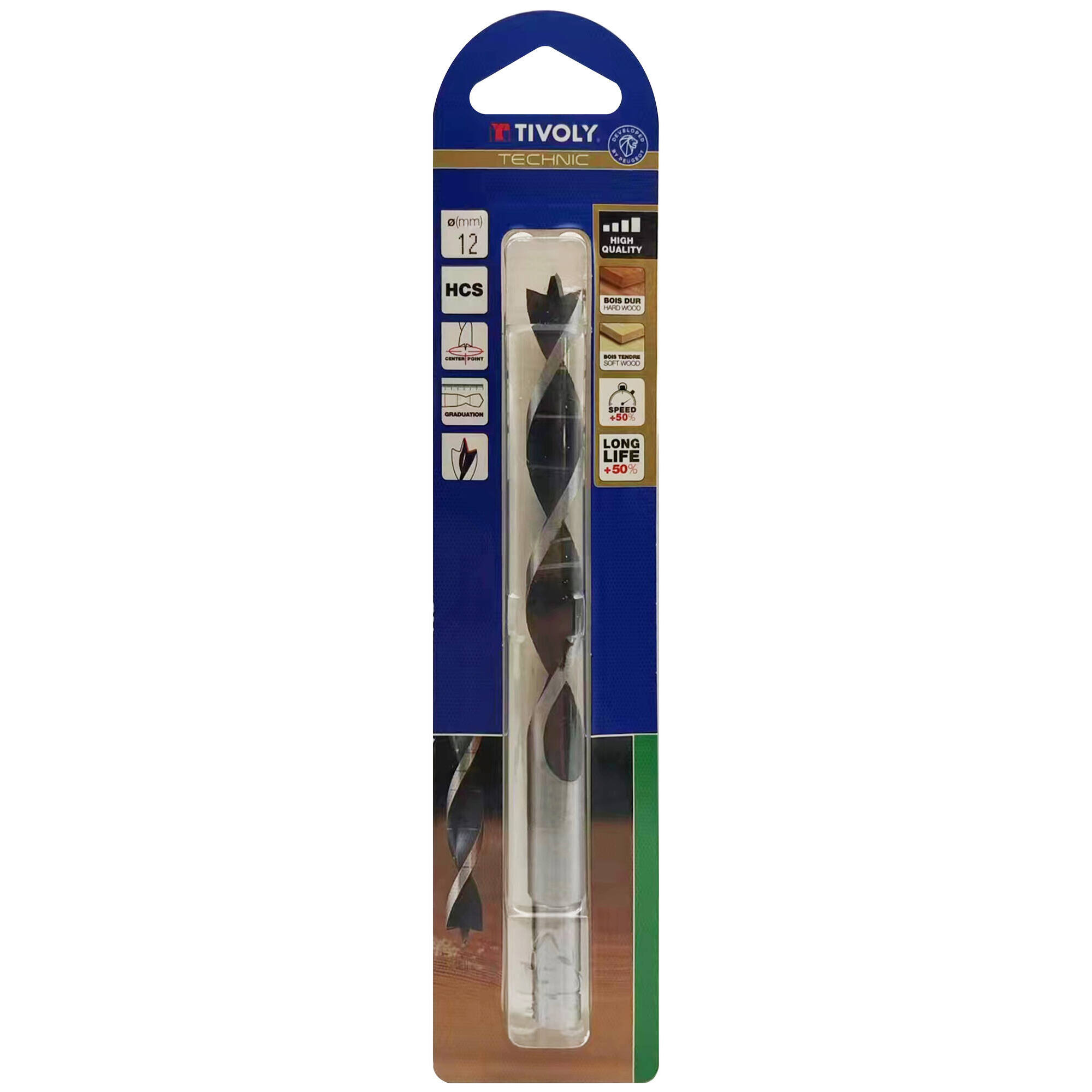 Ø: 12 / Broca para madera de 3 puntas -Mango cilíndrico -Graduada SLR (Blíster) / L: 151