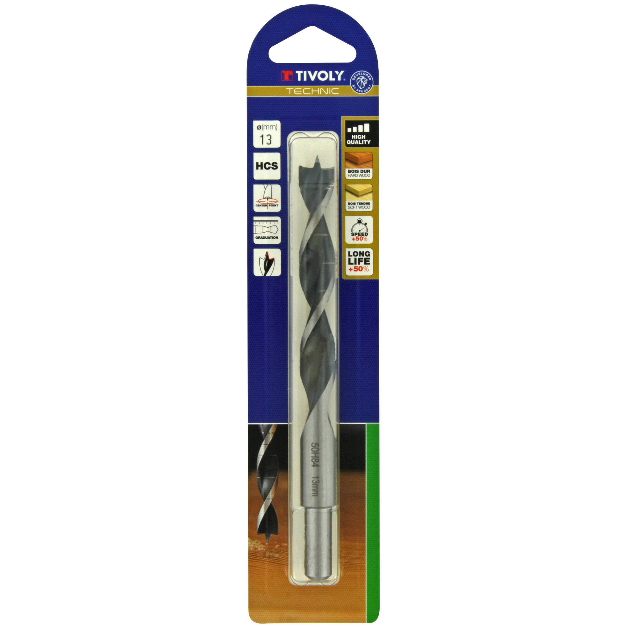 Ø: 13 / Broca para madera de 3 puntas -Mango cilíndrico -Graduada SLR (Blíster) / L: 151