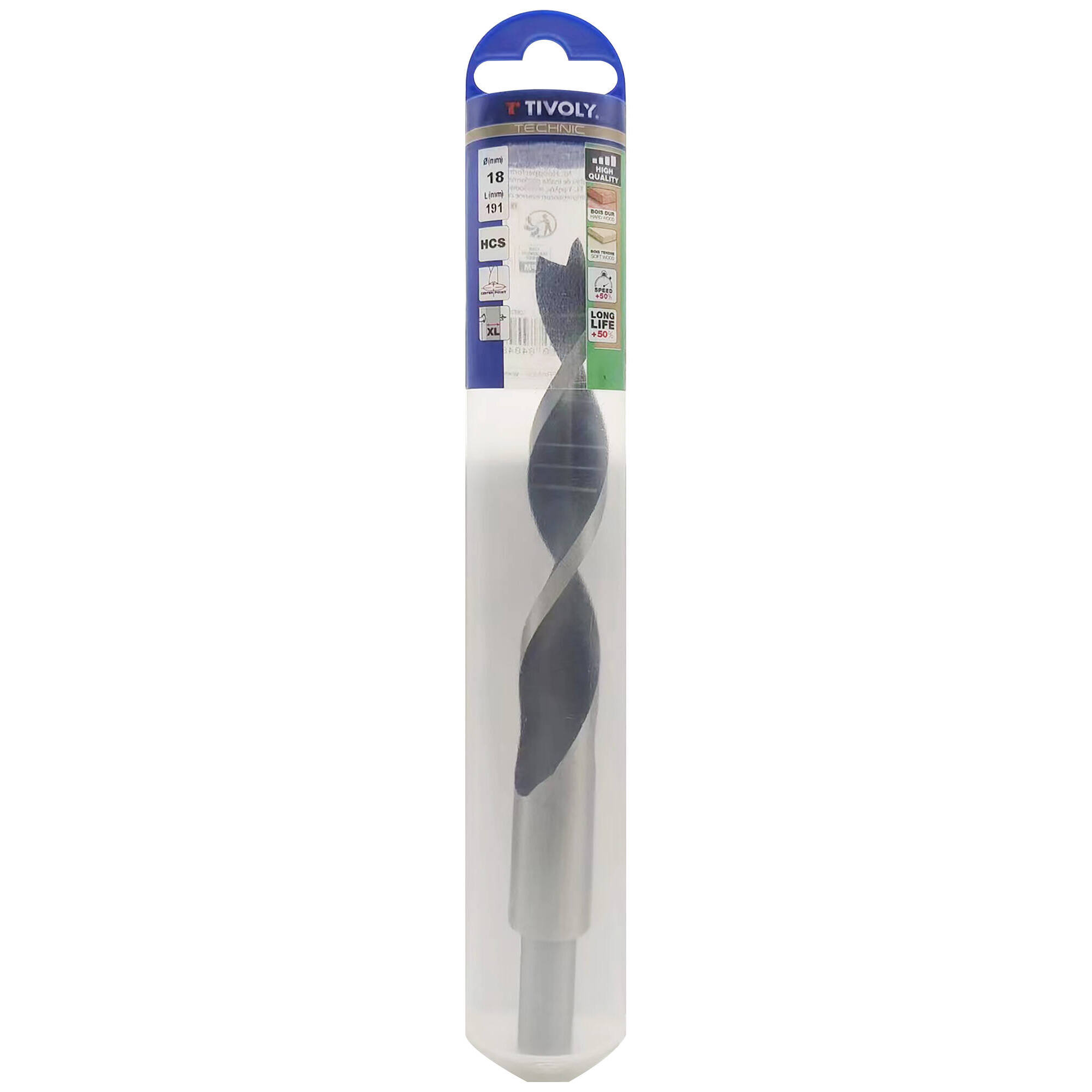 Ø: 18 / Broca para madera de 3 puntas -Mango cilíndrico -Graduada SLR (Blíster) / L: 191