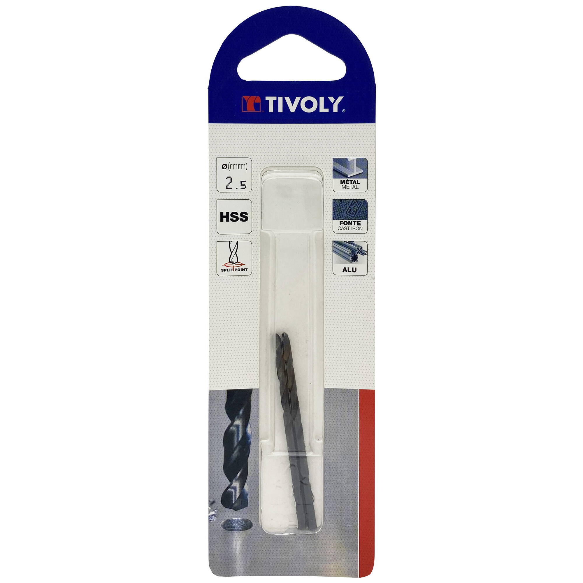 Ø: 2.5 / L: 57 / Broca para metal HSS - Tratamiento STEAM -Afilado SPLIT POINT (Blíster)