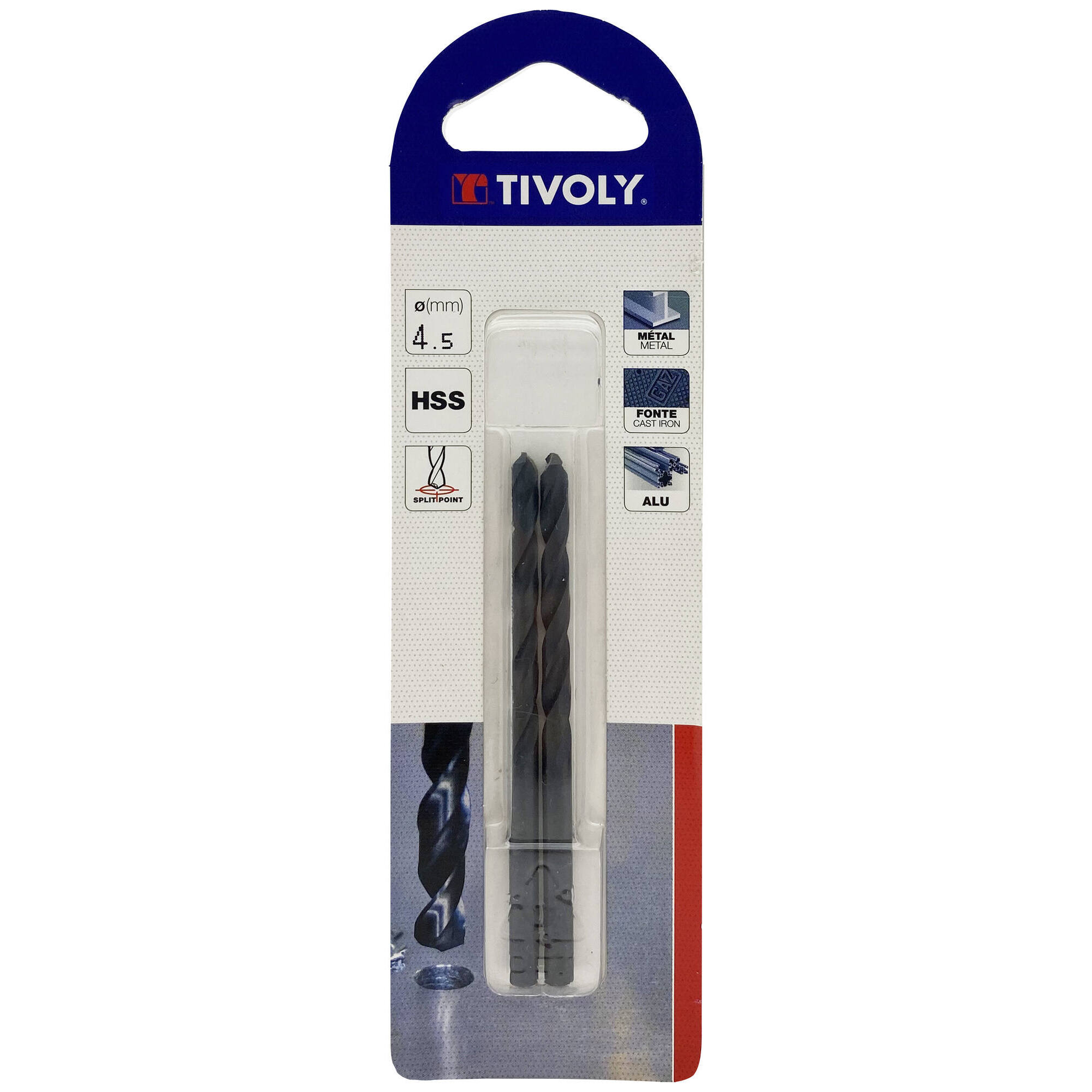 Ø: 4.5 / L: 80 / Broca para metal HSS - Tratamiento STEAM -Afilado SPLIT POINT (Blíster)