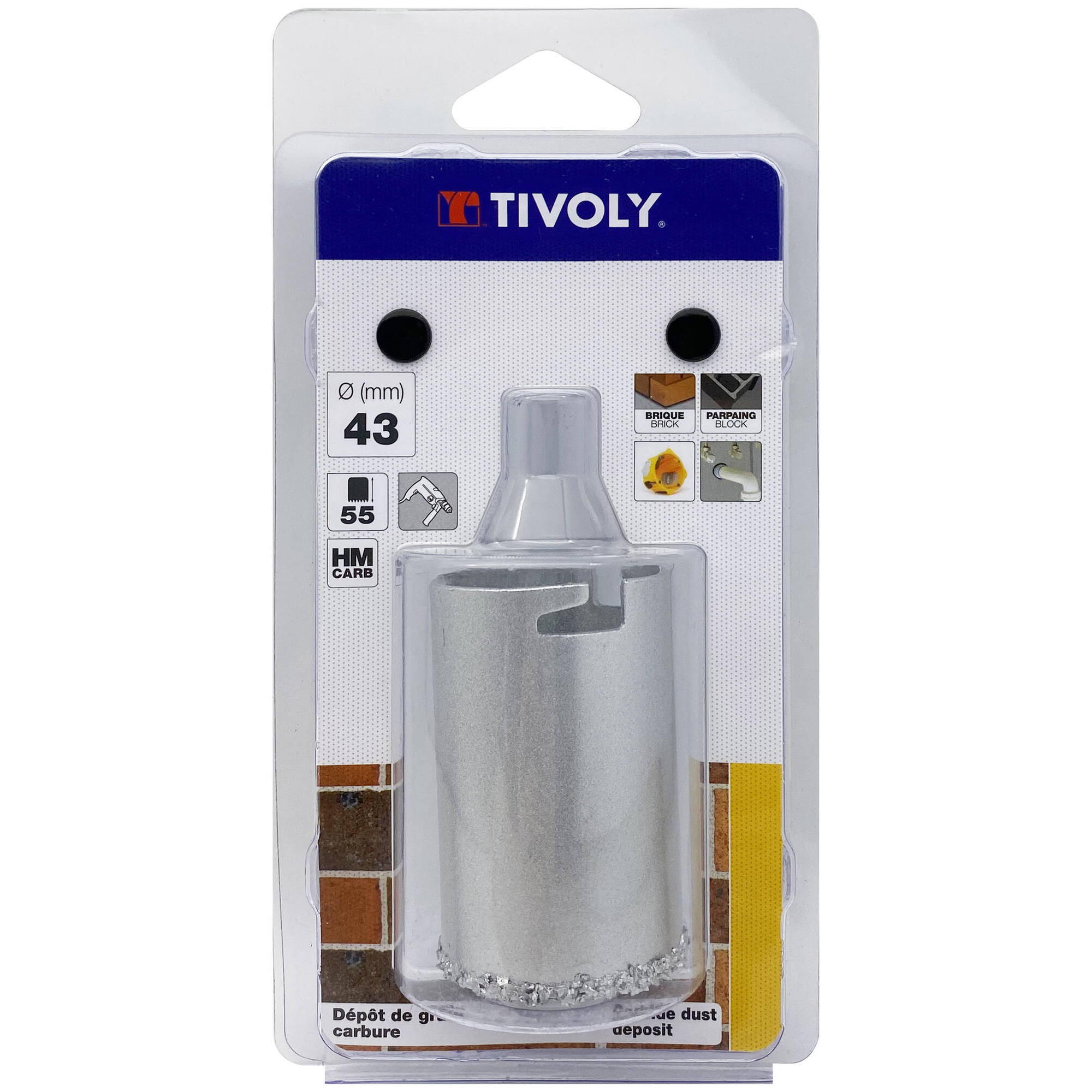 Ø: 43 / Sierra de corona para hormigón de carburo HM (Estuche blíster) / H: 55