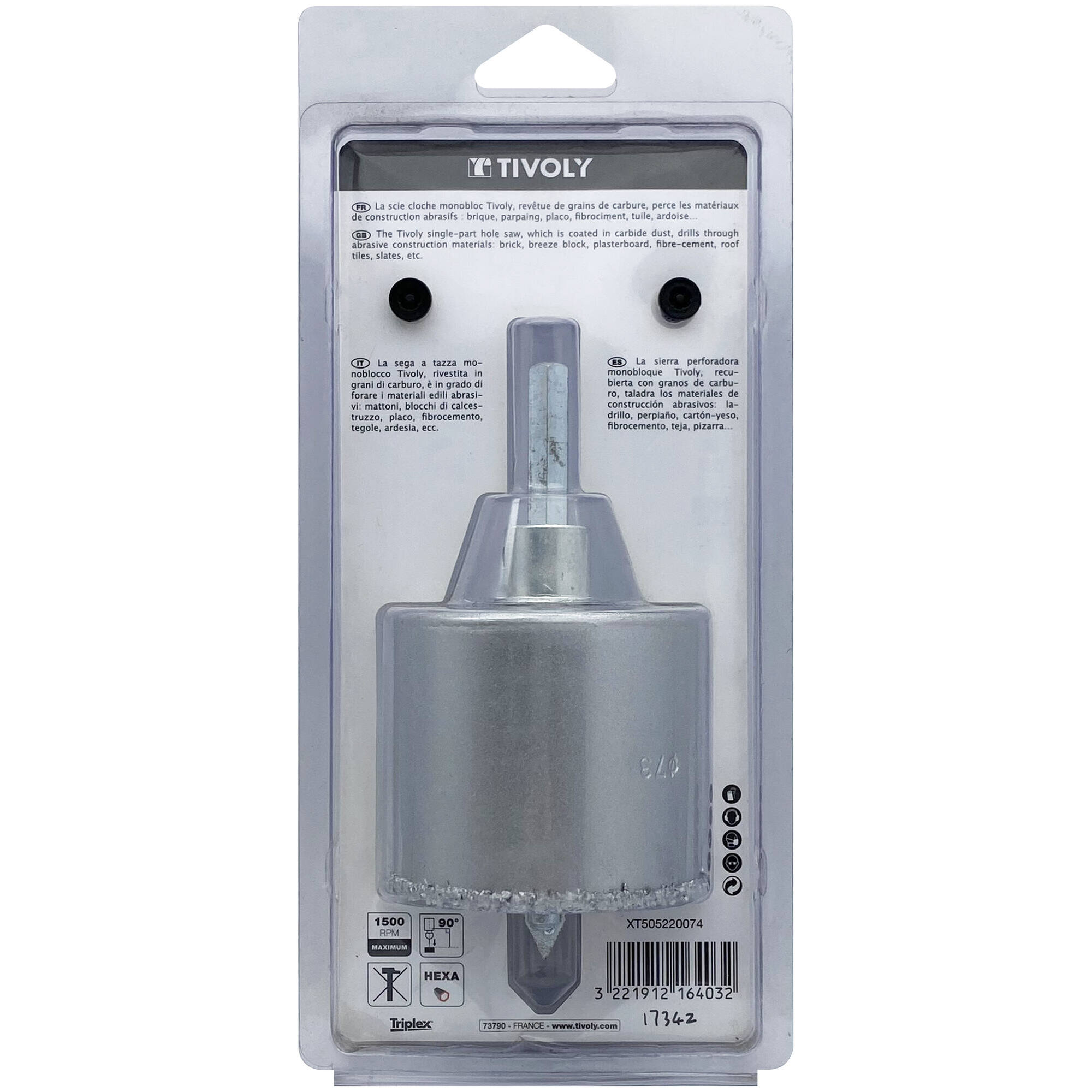 Ø: 73 / Sierra de corona para hormigón de carburo HM monobloque (Estuche blíster) / H: 55