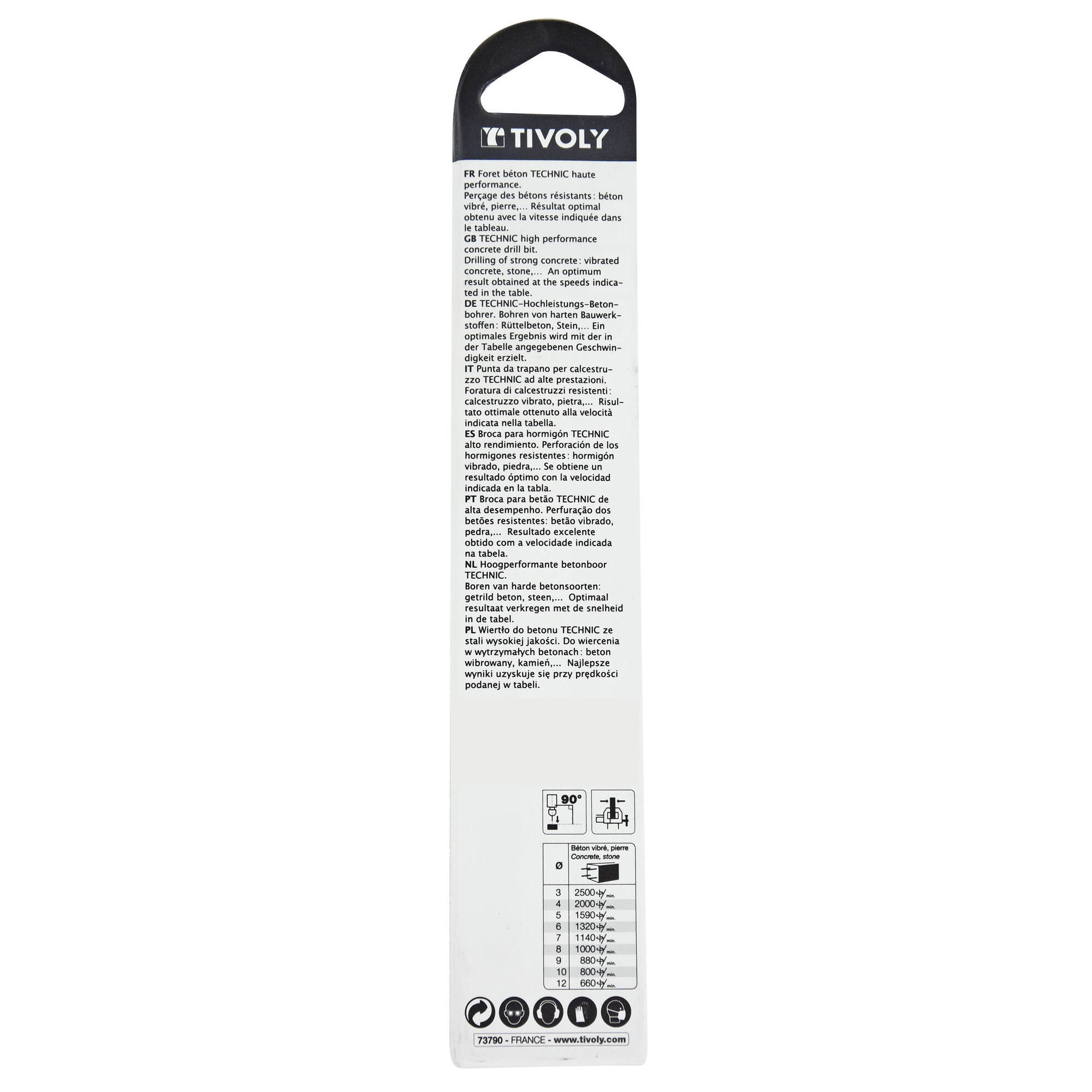 Ø: 9 / Broca para hormigón -Placa de Metal Duro con punta de centrado -Mango cilíndrico de 3 caras planas (Blíster) / L: 120