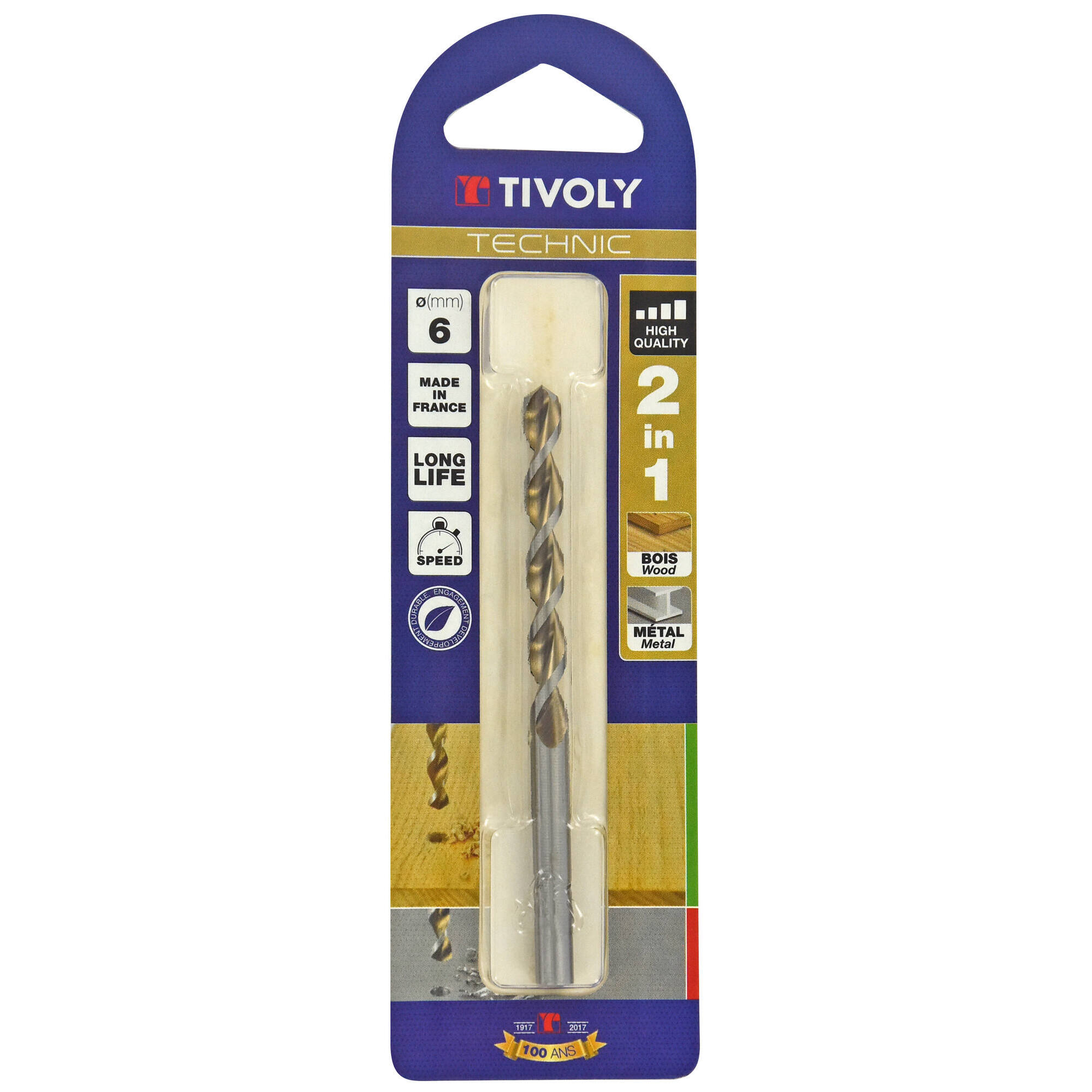 Ø: 6 / Broca 2 en 1 HSS para madera y metal -Punta en cruz -Ranuras de gran desalojo (Blíster) / L: 93