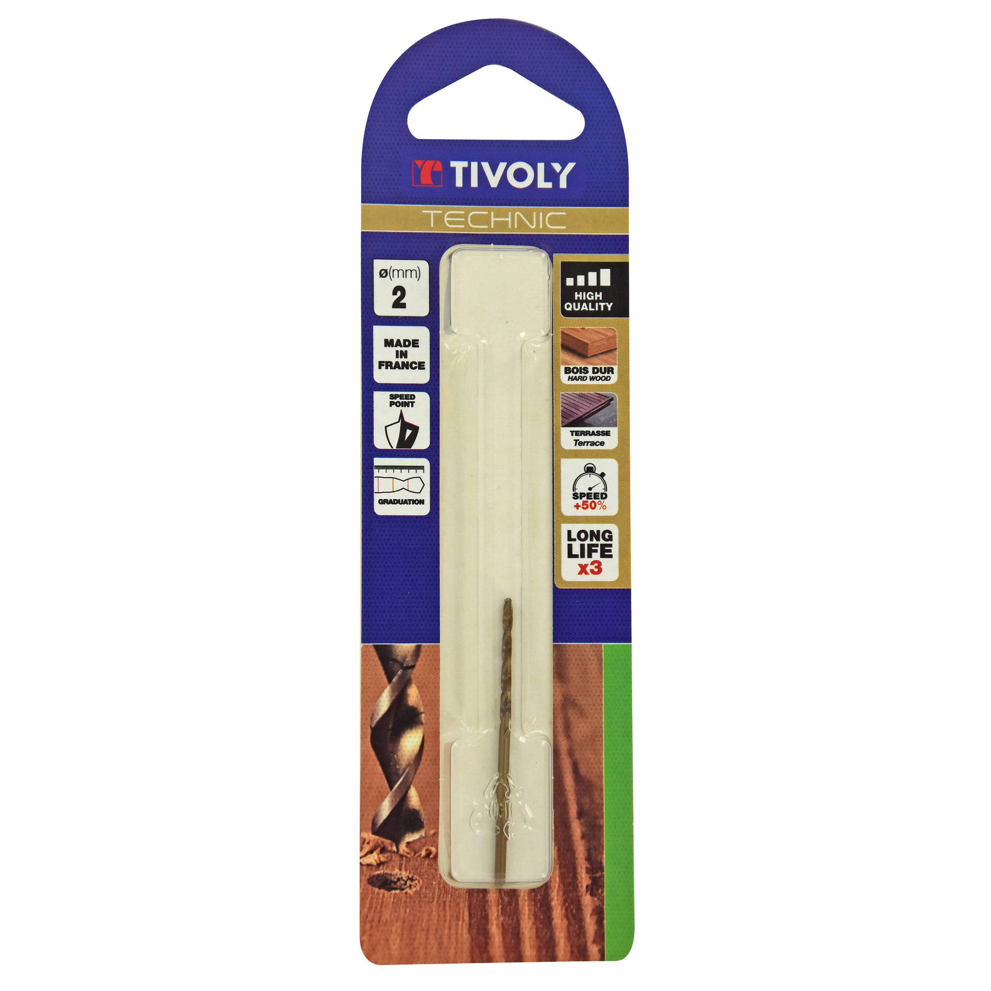 Ø: 2 / Broca para madera HSS -Afilado Speed point -Mango cilíndrico -Graduada SLR (Blíster) / L: 49