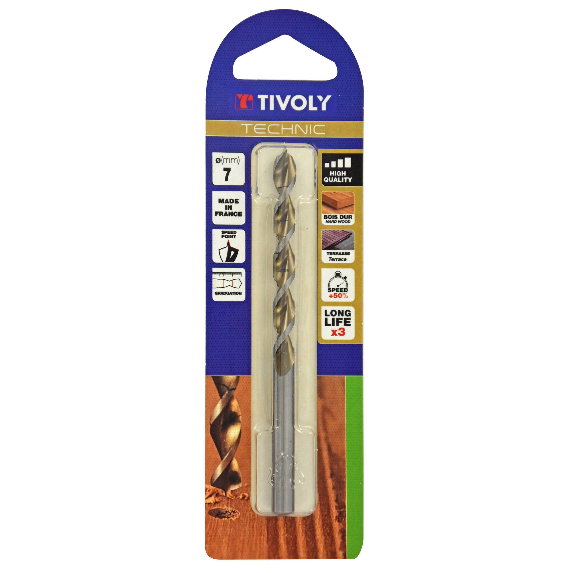 Ø: 7 / Broca para madera HSS -Afilado Speed point -Mango cilíndrico -Graduada SLR (Blíster) / L: 109