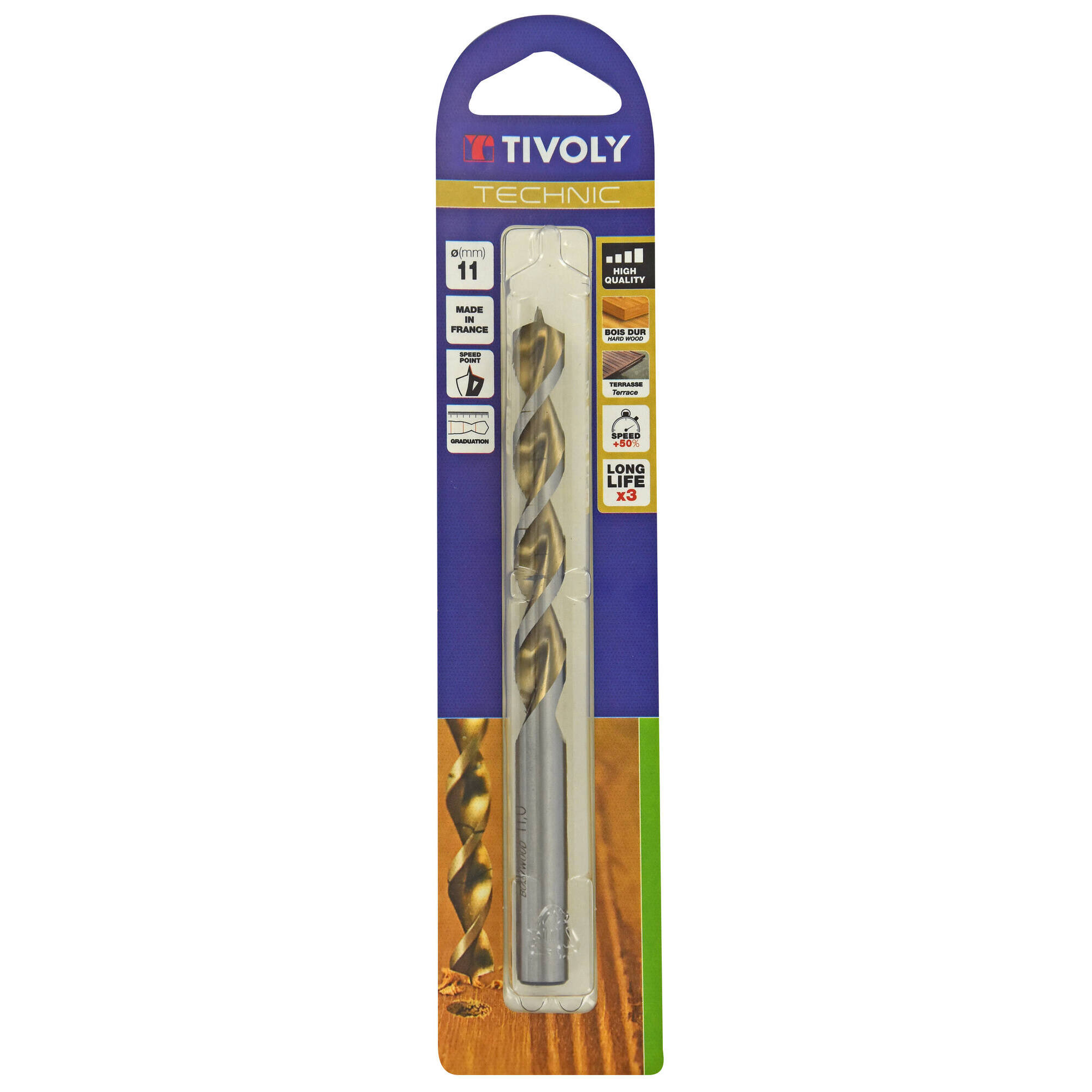 Ø: 11 / Broca para madera HSS -Afilado Speed point -Mango cilíndrico -Graduada SLR (Blíster) / L: 142