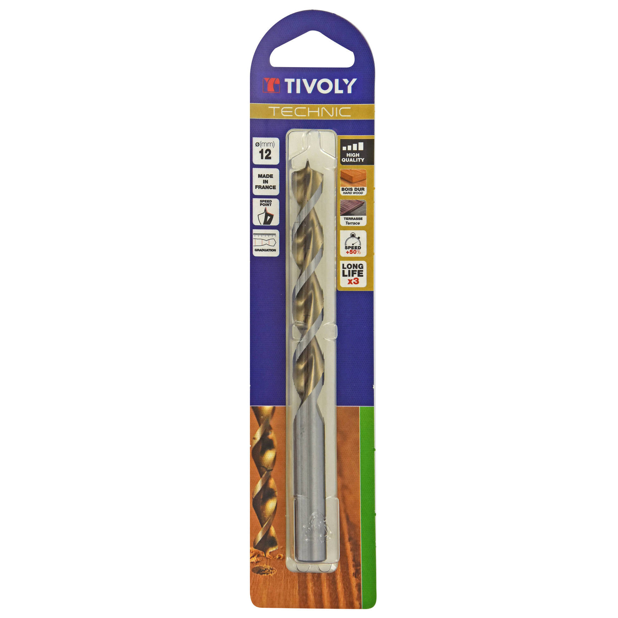 Ø: 12 / Broca para madera HSS -Afilado Speed point -Mango cilíndrico -Graduada SLR (Blíster) / L: 151