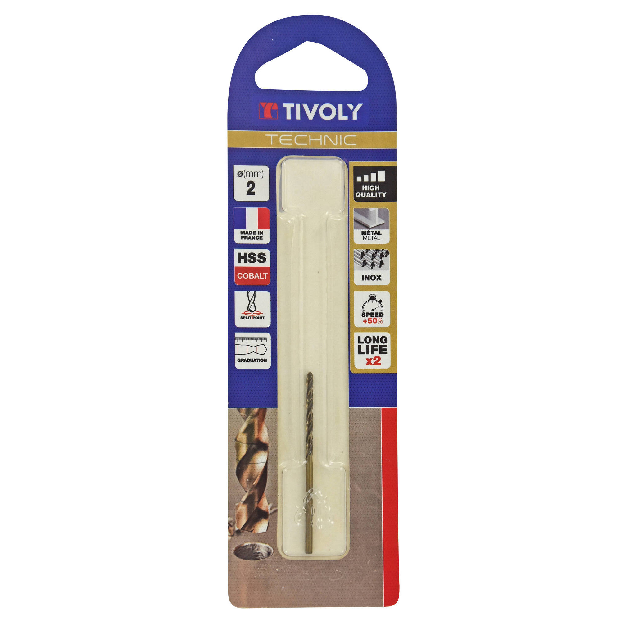 Ø: 2 / L: 49 / Broca para metal HSS-E5 (cobalto 5 %) -Afilado SPLIT POINT -Graduada SLR (Blíster)