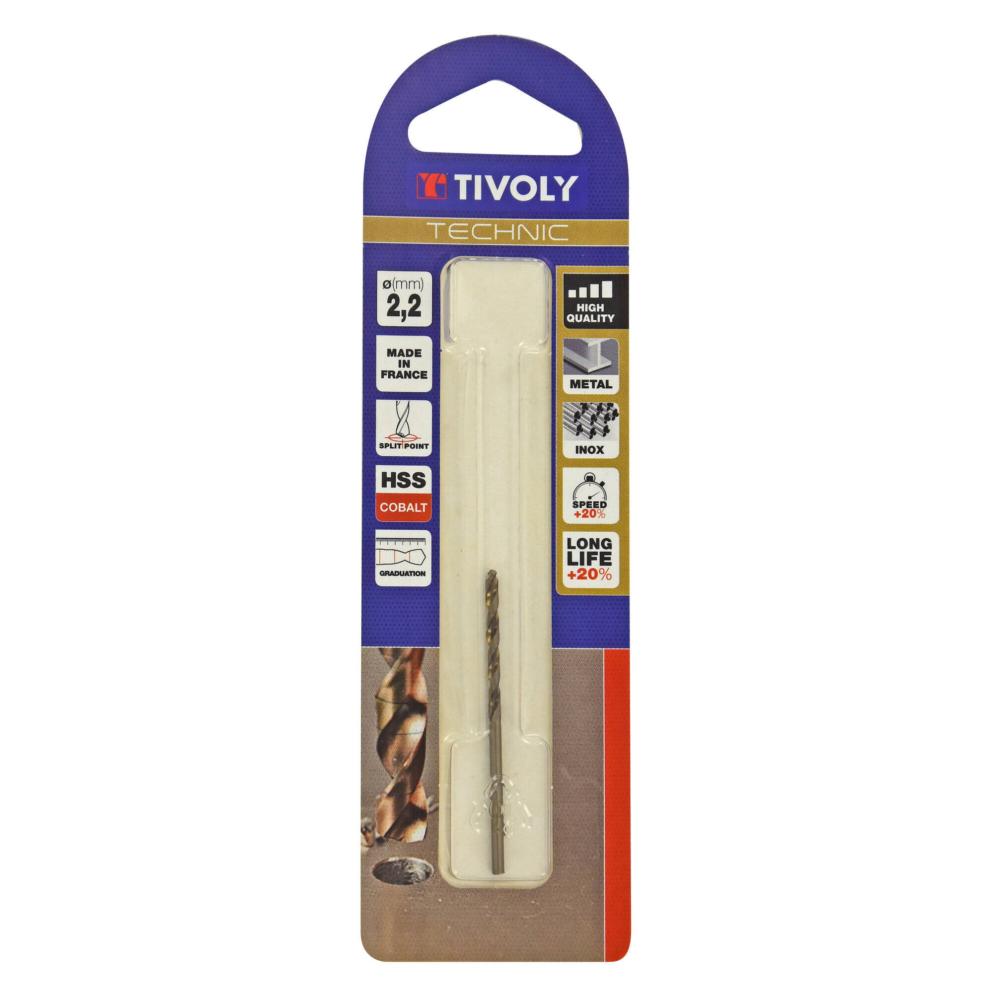 Ø: 2.2 / L: 53 / Broca para metal HSS-E5 (cobalto 5 %) -Afilado SPLIT POINT -Graduada SLR (Blíster)