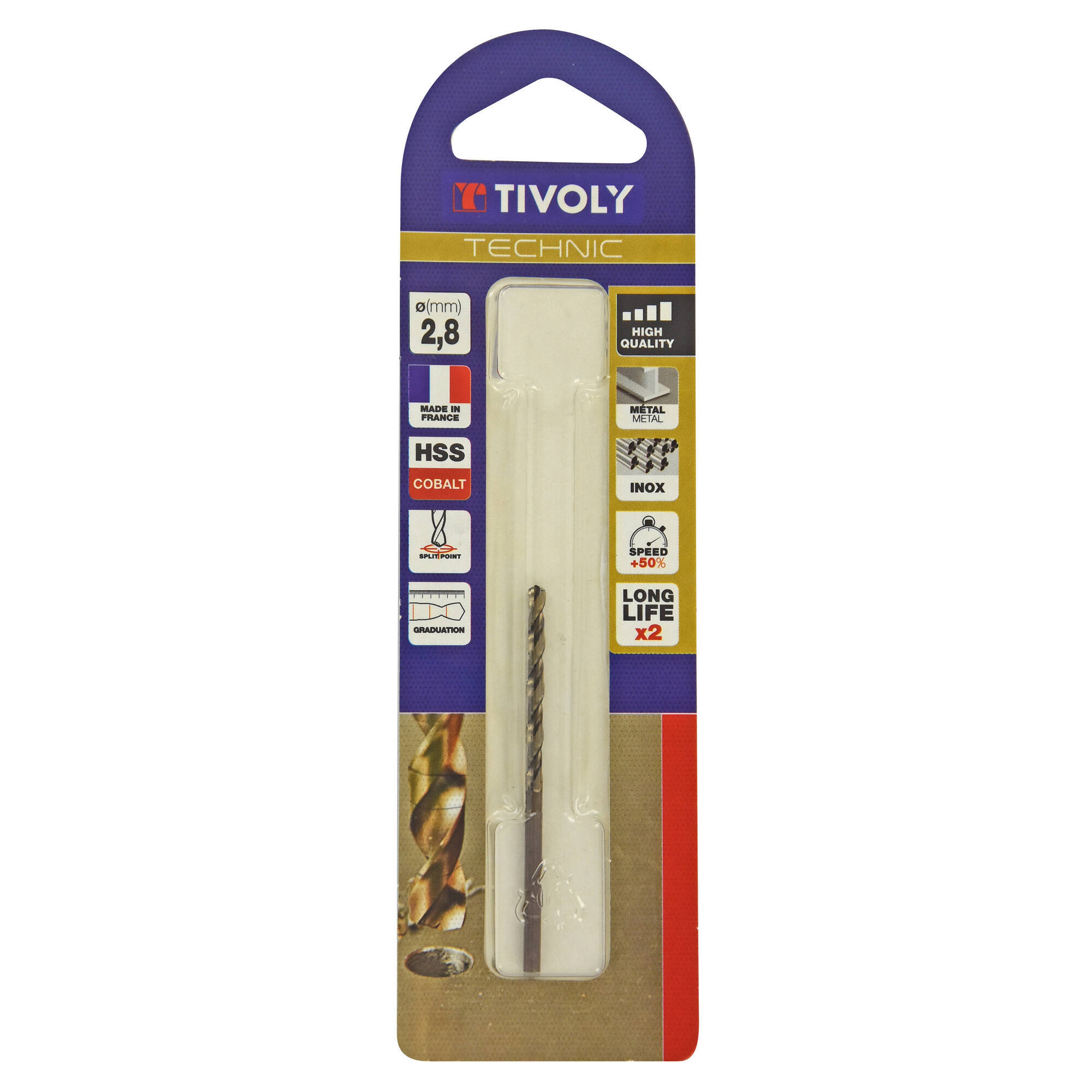 Ø: 2.8 / L: 61 / Broca para metal HSS-E5 (cobalto 5 %) -Afilado SPLIT POINT -Graduada SLR (Blíster)