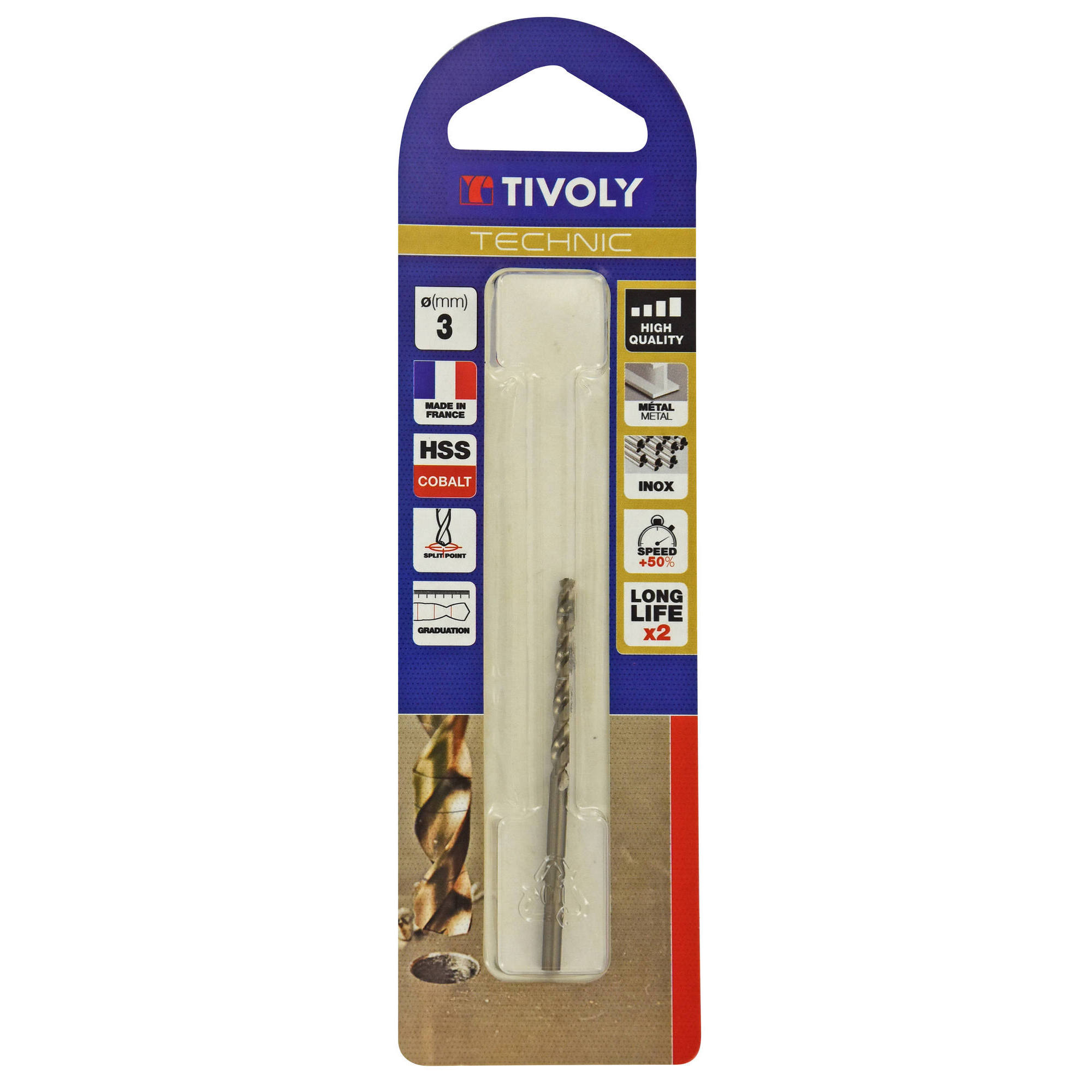 Ø: 3 / L: 61 / Broca para metal HSS-E5 (cobalto 5 %) -Afilado SPLIT POINT -Graduada SLR (Blíster)