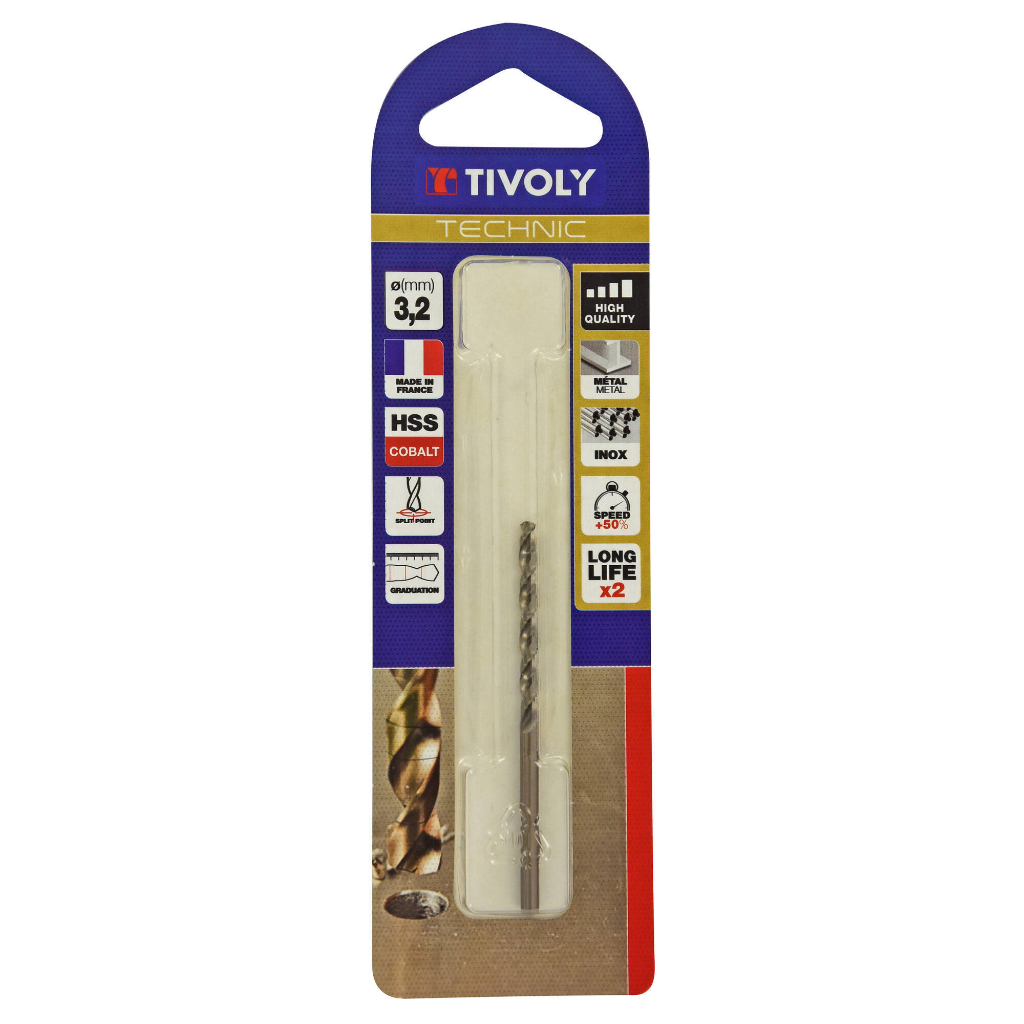 Ø: 3.2 / L: 65 / Broca para metal HSS-E5 (cobalto 5 %) -Afilado SPLIT POINT -Graduada SLR (Blíster)