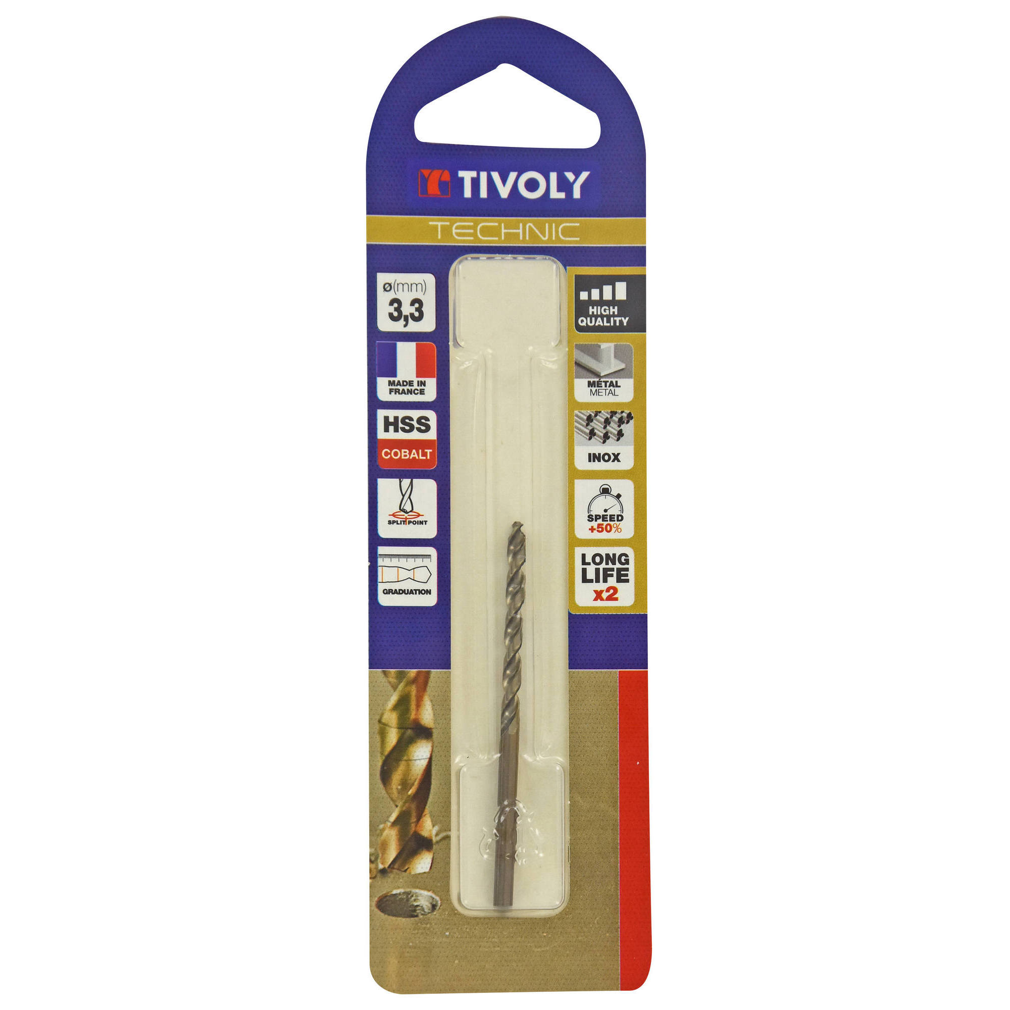 Ø: 3.3 / L: 65 / Broca para metal HSS-E5 (cobalto 5 %) -Afilado SPLIT POINT -Graduada SLR (Blíster)