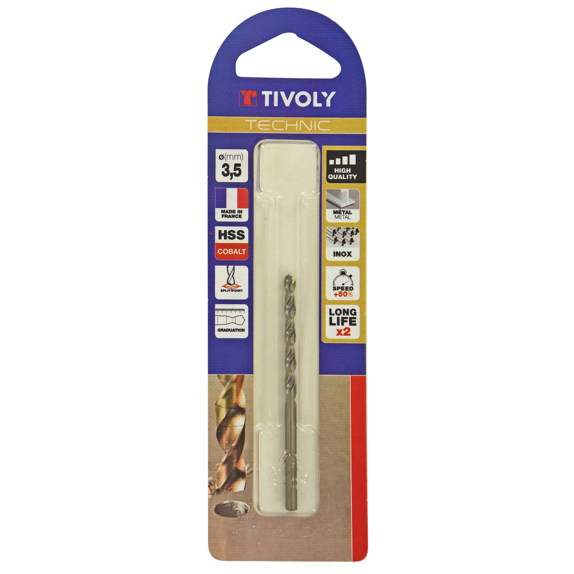 Ø: 3.5 / L: 70 / Broca para metal HSS-E5 (cobalto 5 %) -Afilado SPLIT POINT -Graduada SLR (Blíster)