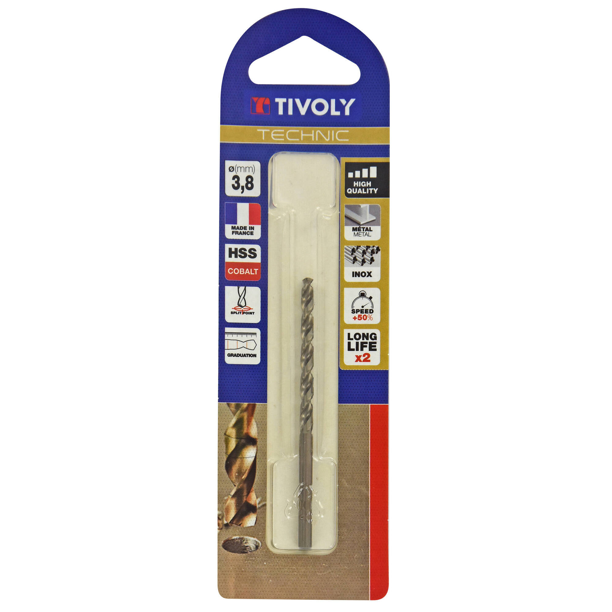 Ø: 3.8 / L: 75 / Broca para metal HSS-E5 (cobalto 5 %) -Afilado SPLIT POINT -Graduada SLR (Blíster)