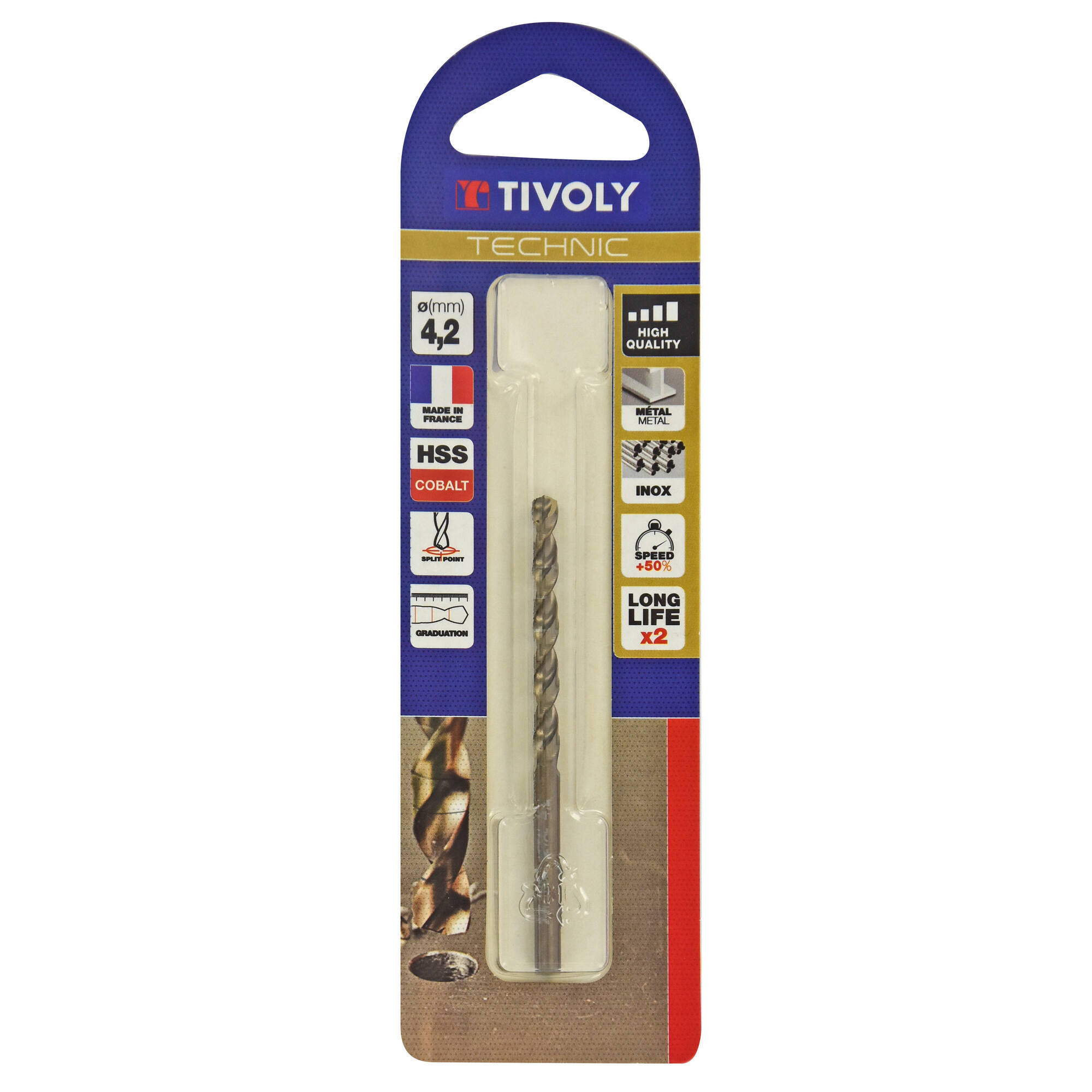 Ø: 4.2 / L: 75 / Broca para metal HSS-E5 (cobalto 5 %) -Afilado SPLIT POINT -Graduada SLR (Blíster)