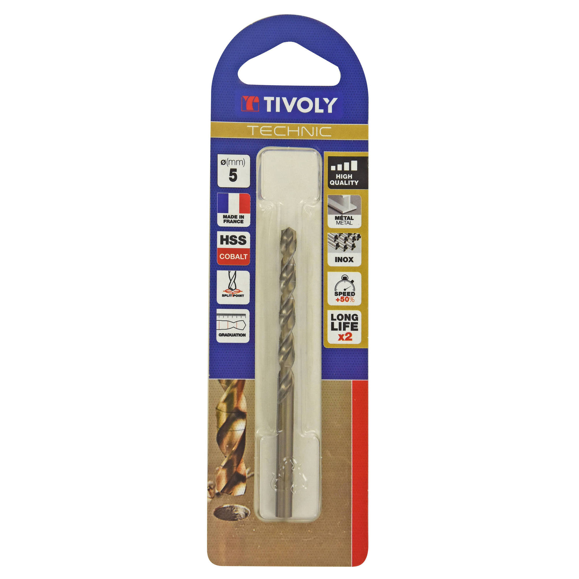 Ø: 5 / L: 86 / Broca para metal HSS-E5 (cobalto 5 %) -Afilado SPLIT POINT -Graduada SLR (Blíster)