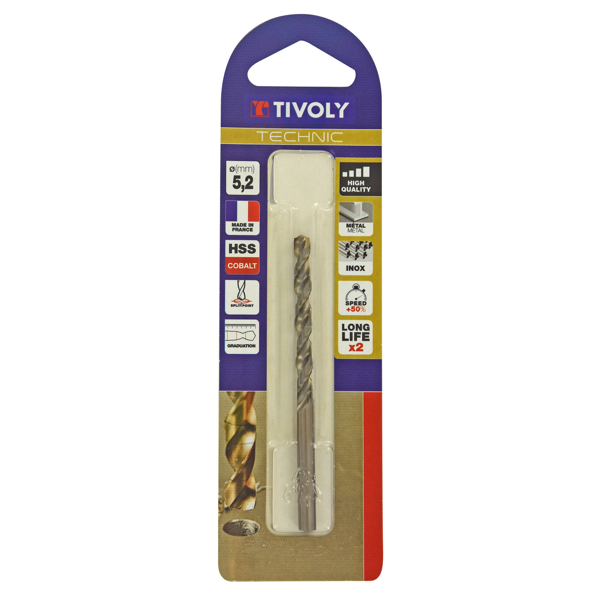 Ø: 5.2 / L: 86 / Broca para metal HSS-E5 (cobalto 5 %) -Afilado SPLIT POINT -Graduada SLR (Blíster)