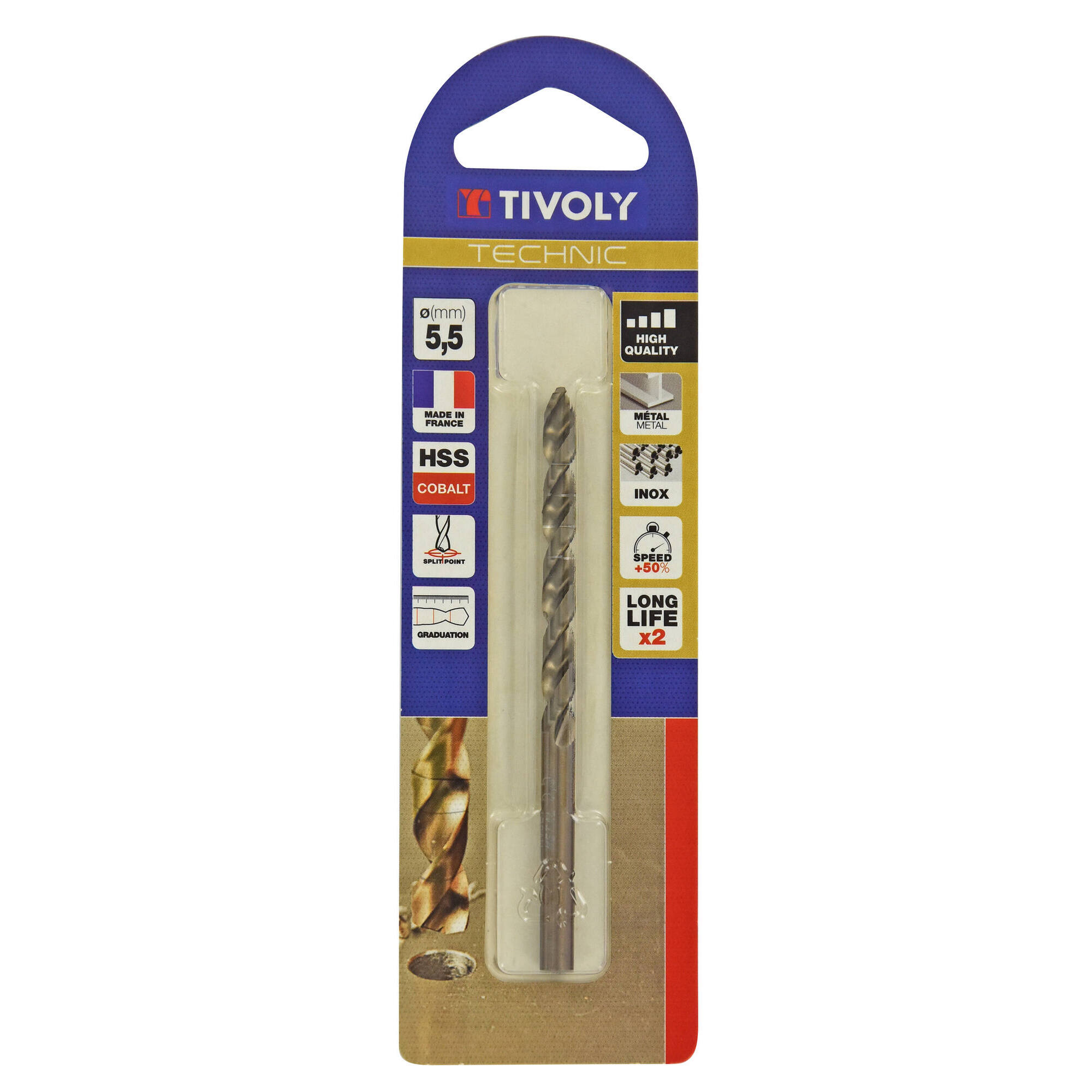Ø: 5.5 / L: 93 / Broca para metal HSS-E5 (cobalto 5 %) -Afilado SPLIT POINT -Graduada SLR (Blíster)